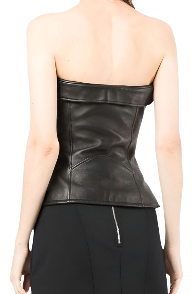 Make a statement in our Genuine Leather Bustier Top featuring 6 front zippers with a front lapel zip closure for easy access. Black zippers with silver accents add a touch of edge and sophistication. Shop now