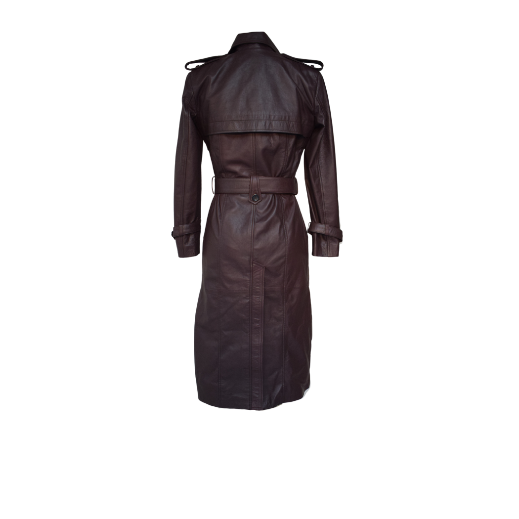 Alara Burgundy Leather Trench Coat