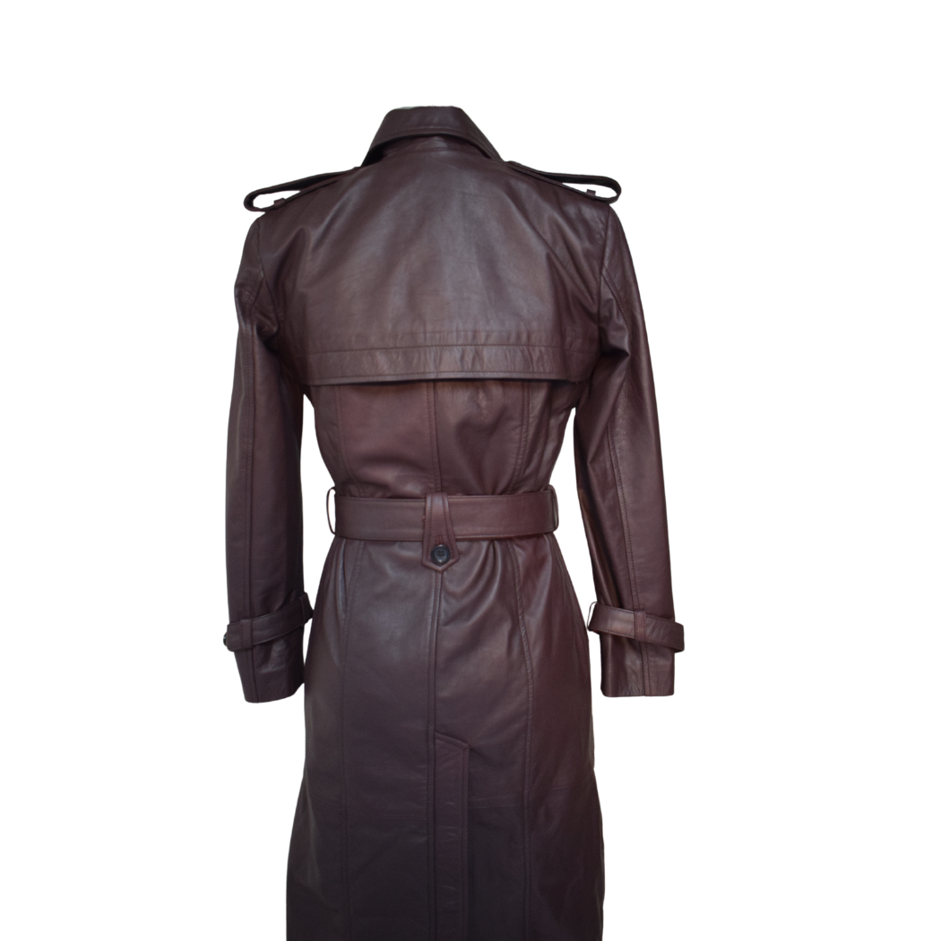 Alara Burgundy Leather Trench Coat