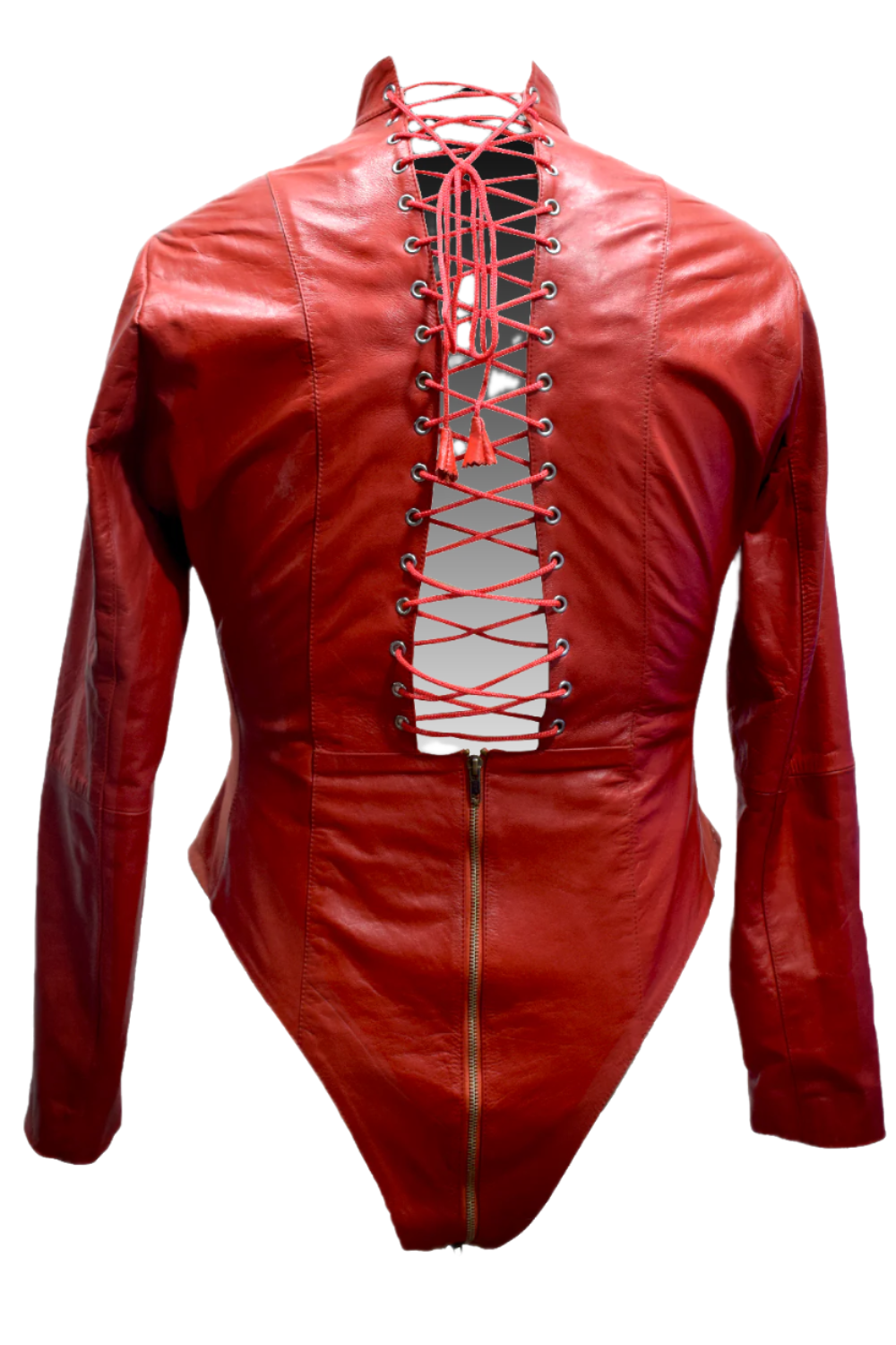 Lama Red leather bodysuit with laced back