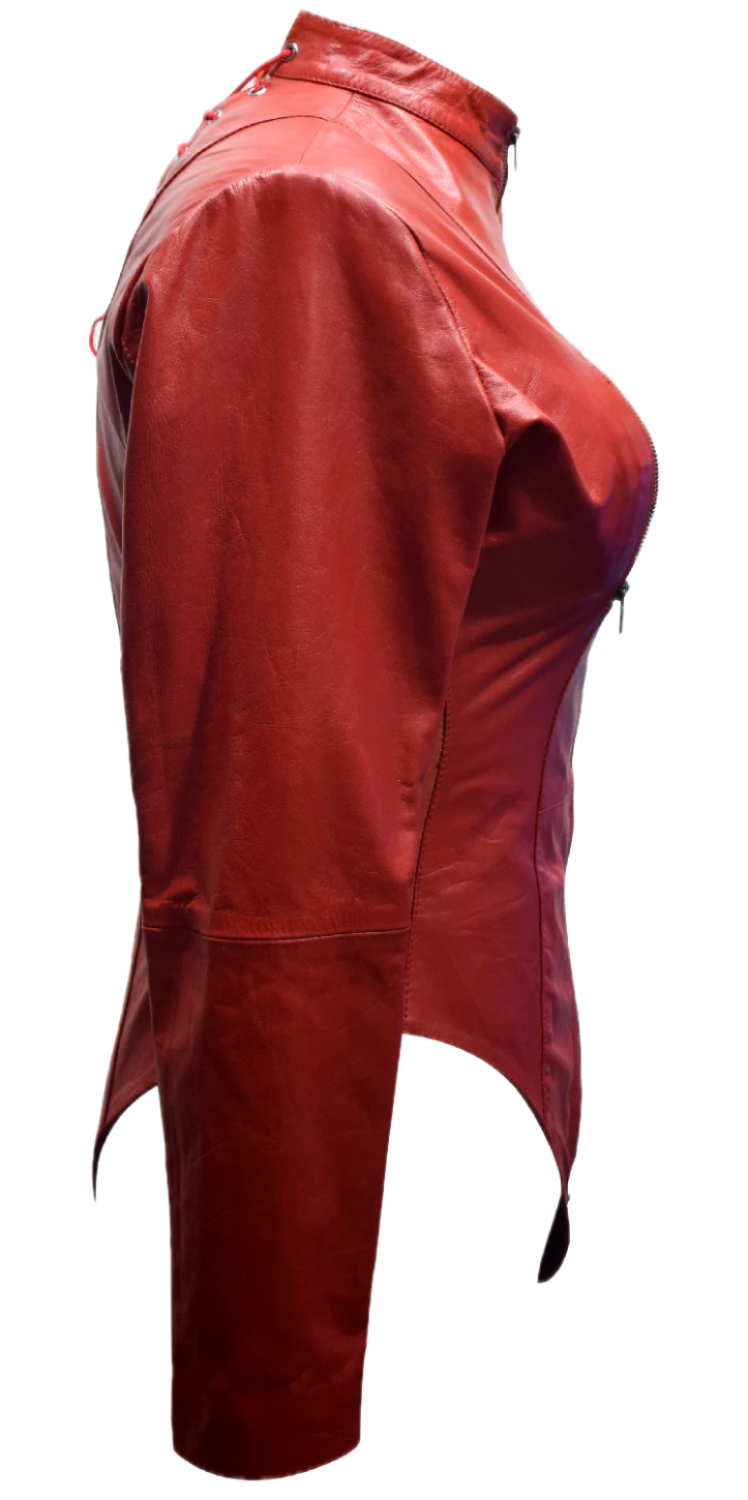 Lama Red leather bodysuit with laced back