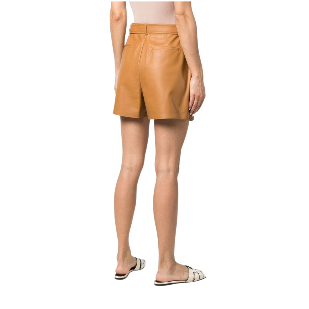 brown leather shorts women