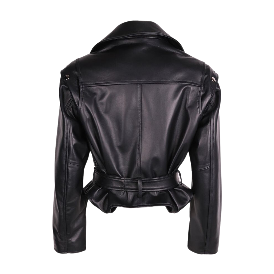 Stay versatile with our Convertible Genuine Leather Jacket featuring dual-way sleeves. Wear it as cut-out sleeves or close the eyelets for full sleeves. Our real leather jacket has a zipper lapel collar and adjustable waist belt. Shop now for high-quality and affordable style!
