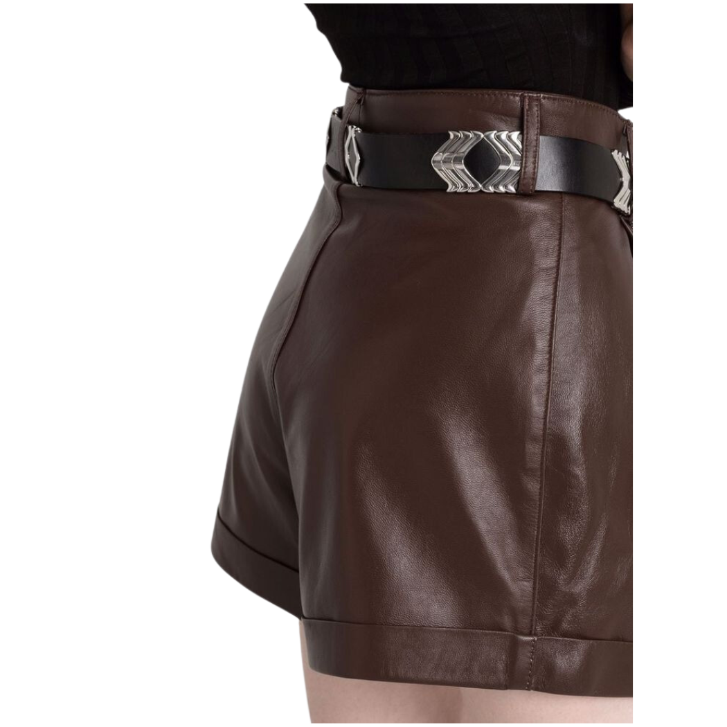 Brown Leather Shorts Women