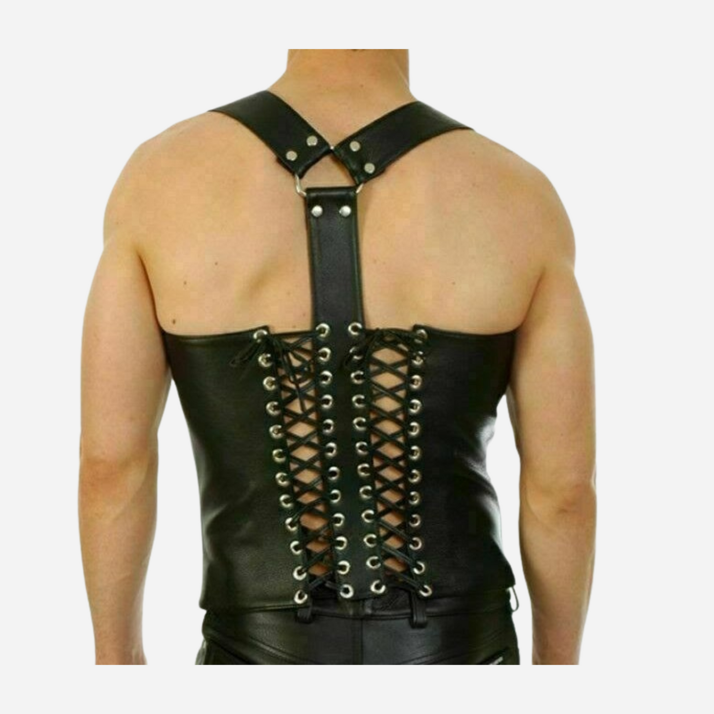 Our Stylish Black Genuine Leather Buckled Vest. Crafted from premium leather, it features adjustable buckles for a perfect fit, stylish lace-up details, and a modern zip corset top. Versatile and chic, this vest is ideal for any occasion. Discover our Leather Vests Collection and upgrade your wardrobe today!
