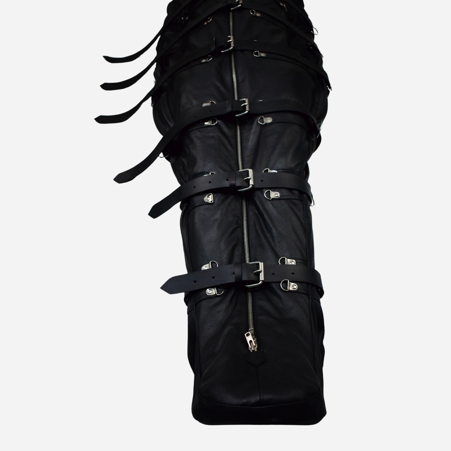 Body Bag, crafted from 100% genuine leather. Features a versatile 3-way YKK zipper, with lining options. It has adjustable belts all around the body.