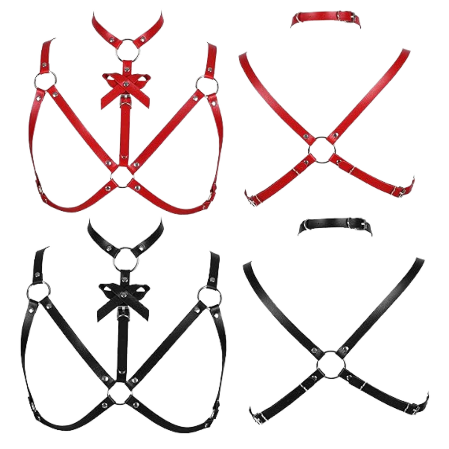 Make a bold statement with our Alluring Leather Harness Bra featuring a bow detail neck choker and O-ring connected genuine leather straps. Crafted for allure and sophistication. Shop now!