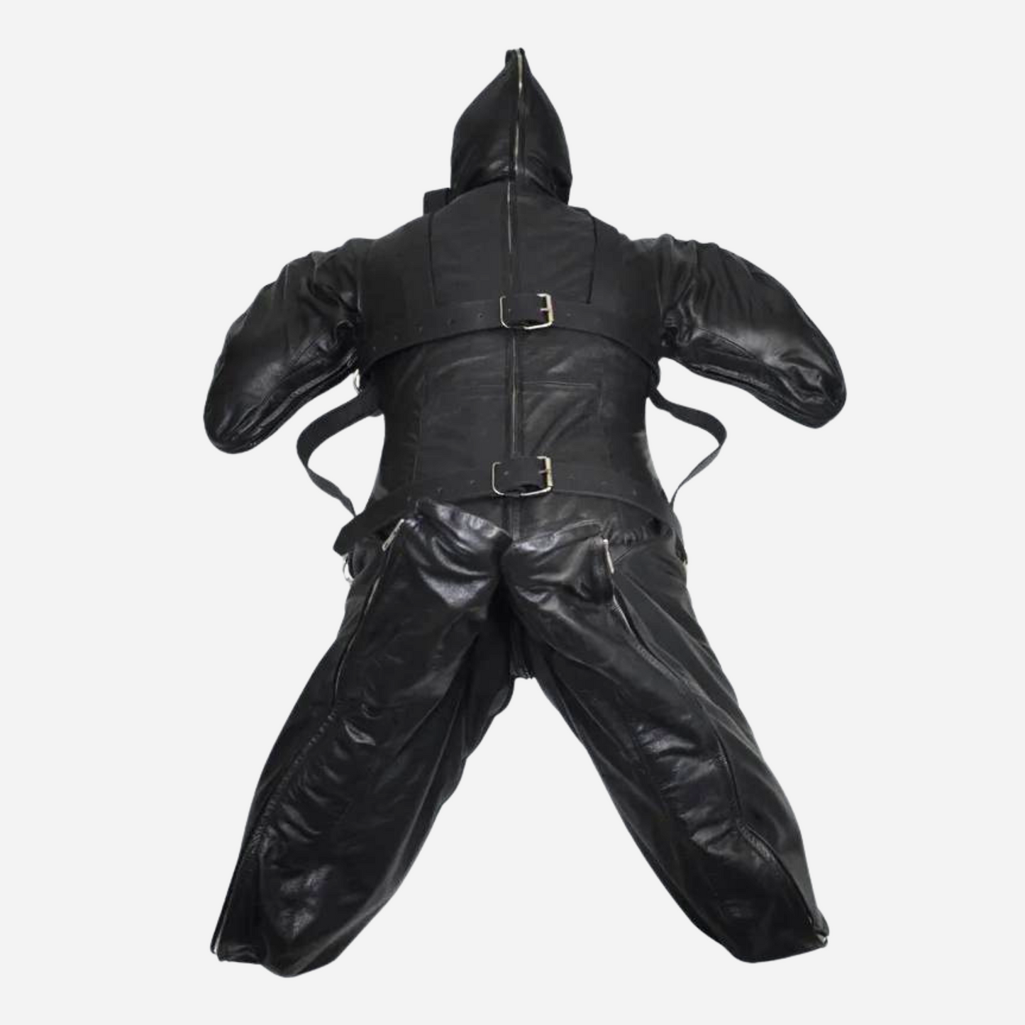 "Experience unparalleled luxury and control with our Genuine Leather Bondage Sleepsack. Crafted from premium leather, it features adjustable belts, a rear zipper for easy access, and bended sleeves with secure zippers. Designed for cosplay play, it includes rust-proof hardware and strong stitching for durability. Available in all sizes, with custom options for a perfect fit."