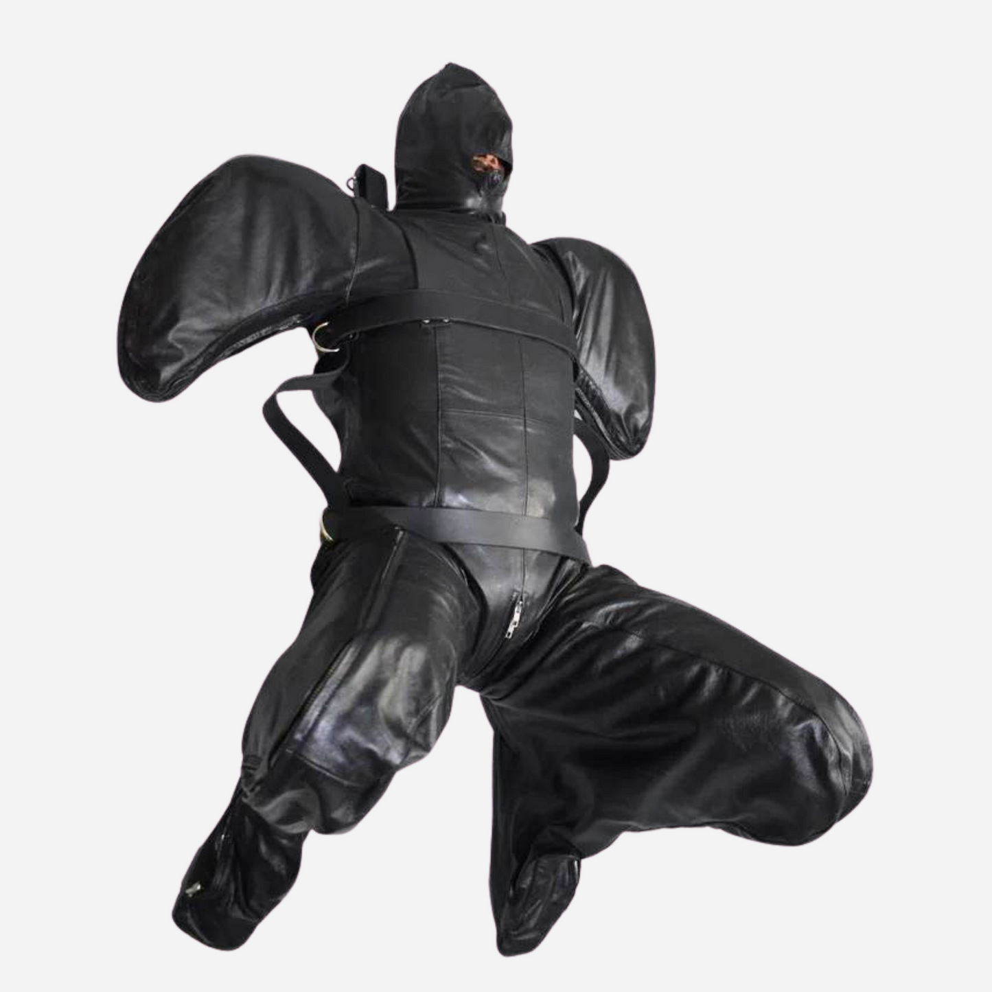 "Experience unparalleled luxury and control with our Genuine Leather Bondage Sleepsack. Crafted from premium leather, it features adjustable belts, a rear zipper for easy access, and bended sleeves with secure zippers. Designed for cosplay play, it includes rust-proof hardware and strong stitching for durability. Available in all sizes, with custom options for a perfect fit."