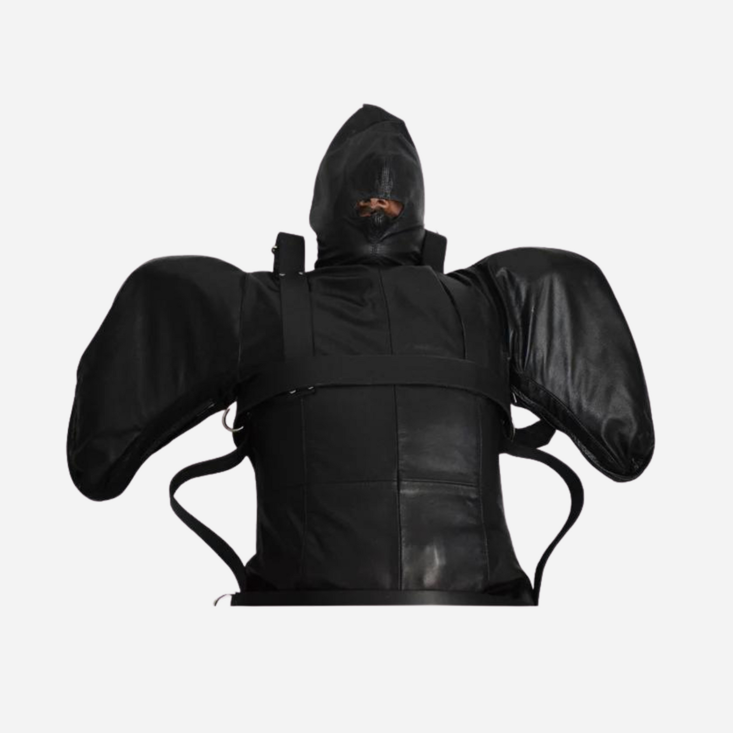 "Experience unparalleled luxury and control with our Genuine Leather Bondage Sleepsack. Crafted from premium leather, it features adjustable belts, a rear zipper for easy access, and bended sleeves with secure zippers. Designed for cosplay play, it includes rust-proof hardware and strong stitching for durability. Available in all sizes, with custom options for a perfect fit."