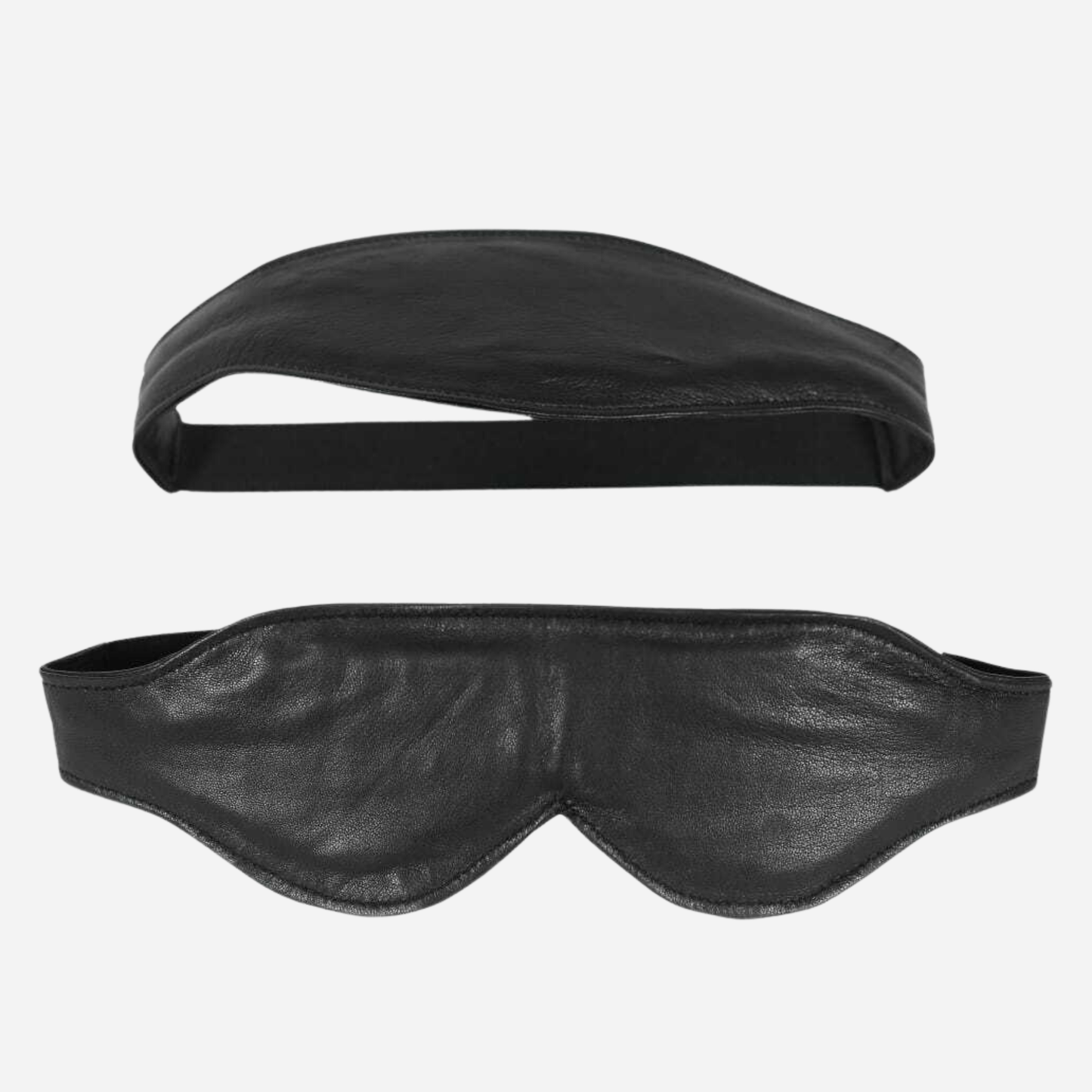 Black Leather hood mask with detachable blind fold and mouth strap.