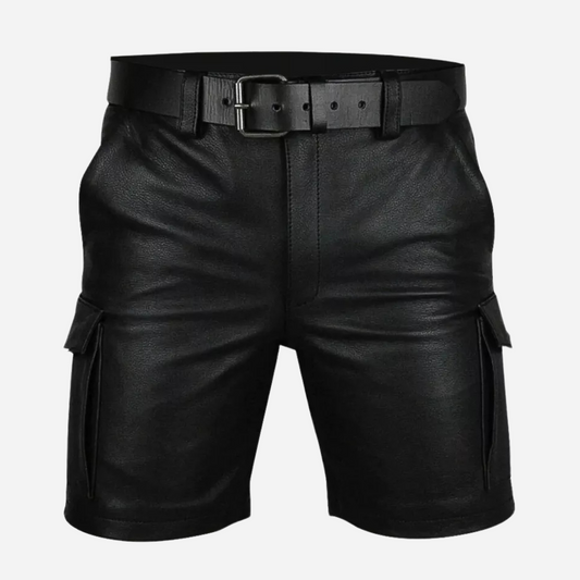 Genuine Leather Cargo Pocket Shorts for Men, designed for comfort and style. With multiple pockets and a durable, high-quality finish, these versatile shorts are perfect for everyday wear or outdoor adventures. Available in various sizes, including custom options. Order now for the perfect fit!