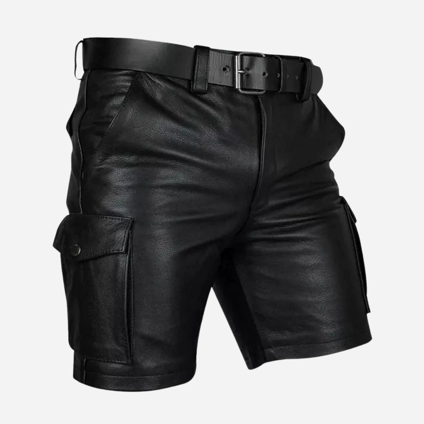 Genuine Leather Cargo Pocket Shorts for Men, designed for comfort and style. With multiple pockets and a durable, high-quality finish, these versatile shorts are perfect for everyday wear or outdoor adventures. Available in various sizes, including custom options. Order now for the perfect fit!