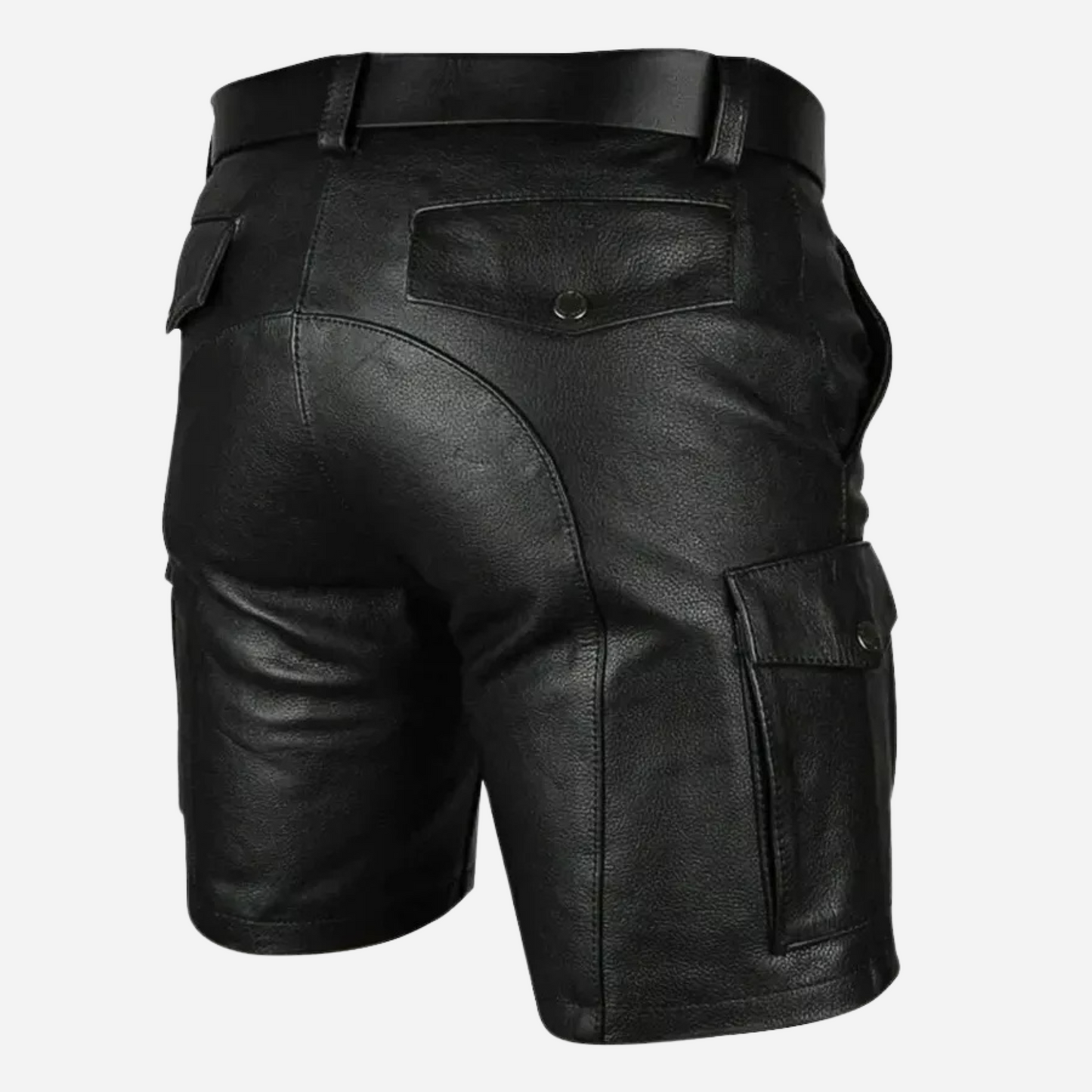 Genuine Leather Cargo Pocket Shorts for Men, designed for comfort and style. With multiple pockets and a durable, high-quality finish, these versatile shorts are perfect for everyday wear or outdoor adventures. Available in various sizes, including custom options. Order now for the perfect fit!