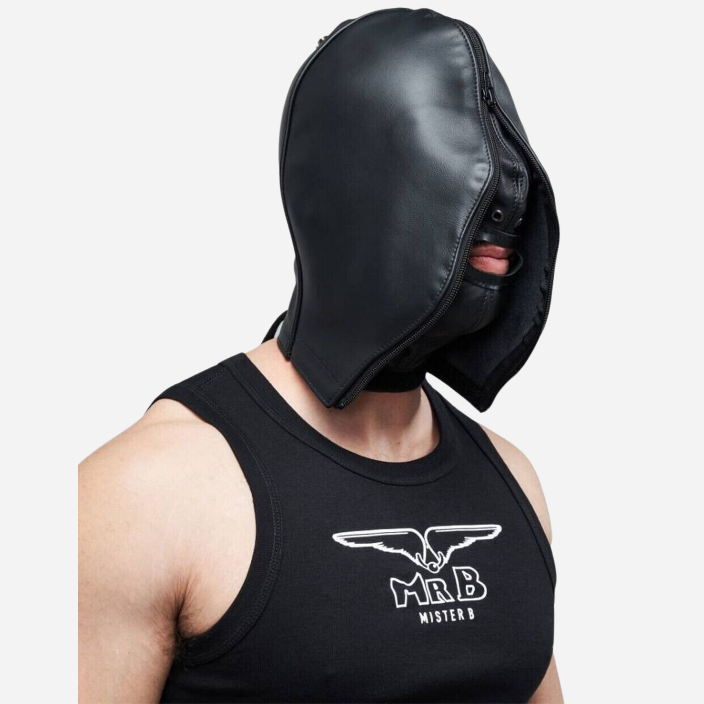 Genuine Leather Hood Mask with double layer, lace up back bdsm hood.