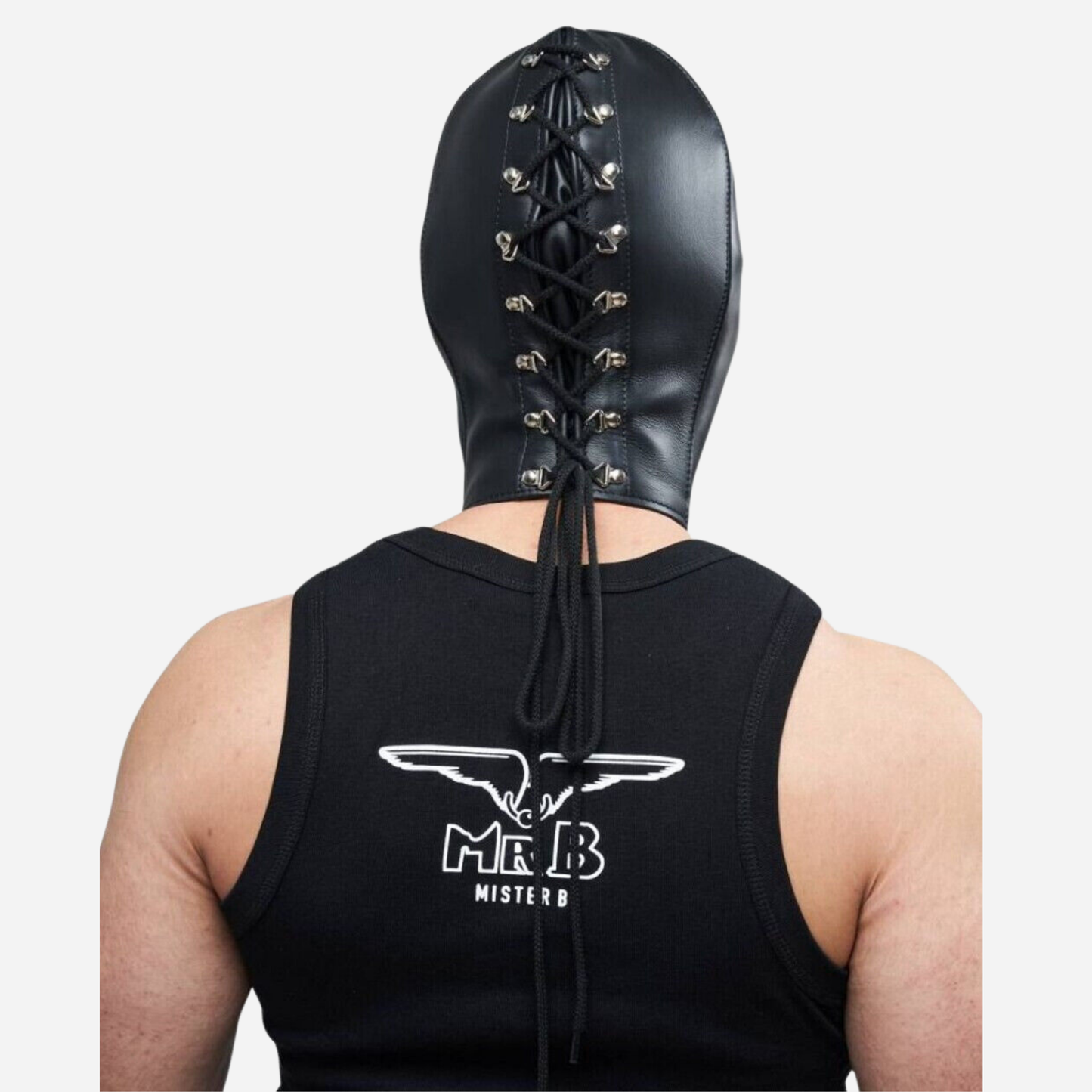 Genuine Leather Hood Mask with double layer, lace up back bdsm hood.