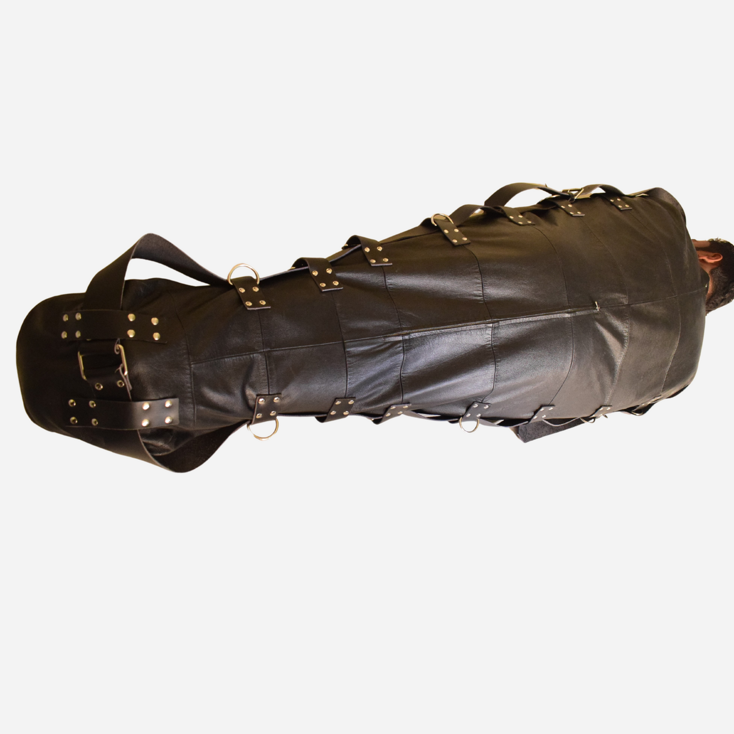 Real Leather Heavy-Duty Bag, featuring durable accessories, adjustable belts, and versatile D-rings.