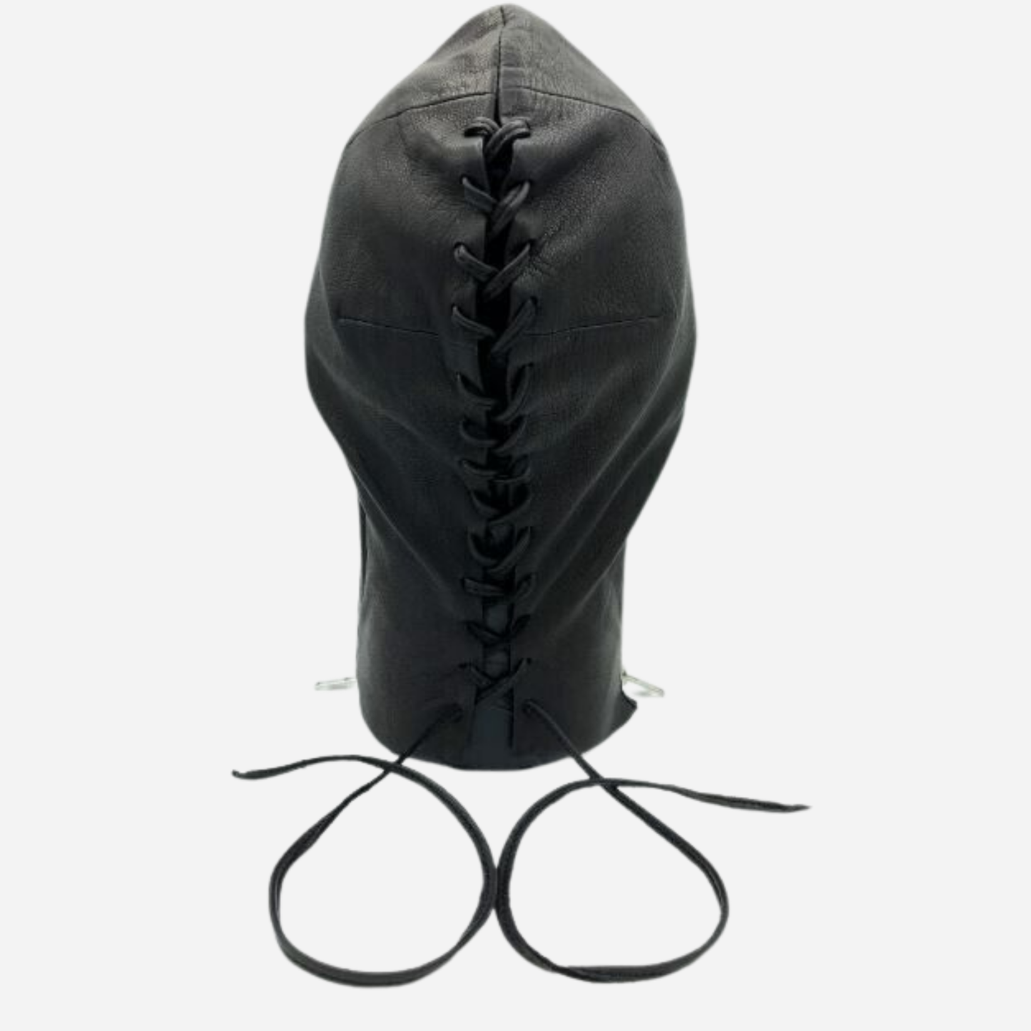 Genuine Leather Incognito Black Lace-Up Hood Mask with Zipper Fastener