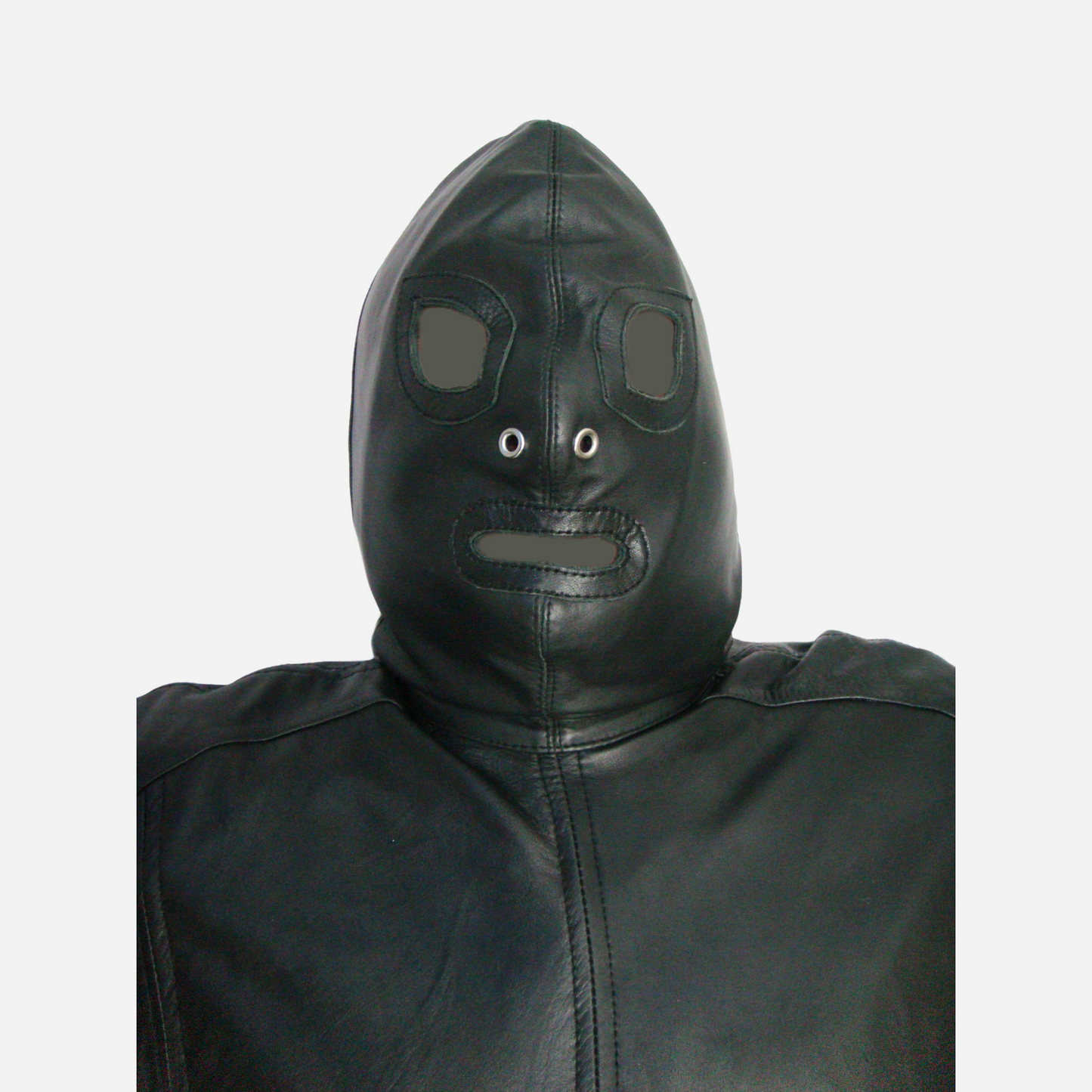 "Explore our luxury leather bondage sleepsack, made from premium genuine leather for unmatched comfort and durability. Featuring an attached mask with open eye and mouth holes, a two-way zipper with three sliders, and adjustable lacing for a secure fit. Available in all sizes and customizable. Perfect for a high-quality BDSM experience."