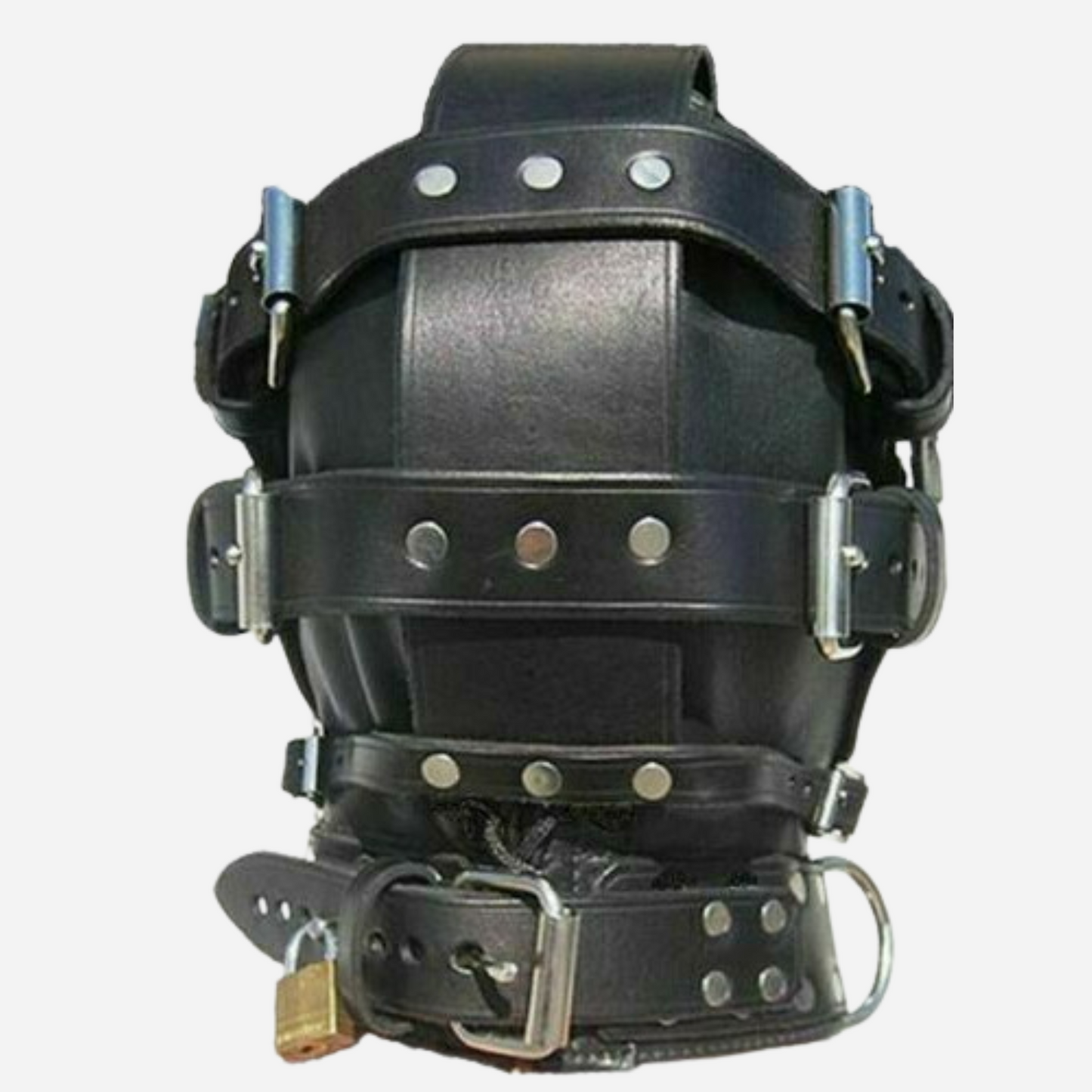 Discover our **Genuine Leather Lockable Hood Mask** with zipper mouth and adjustable straps. Crafted from 100% genuine leather, this stylish black hood features an executioner design with metal studs and adjustable laces for a comfortable fit. Perfect for roleplay and adventure. Shop now and elevate your experience!