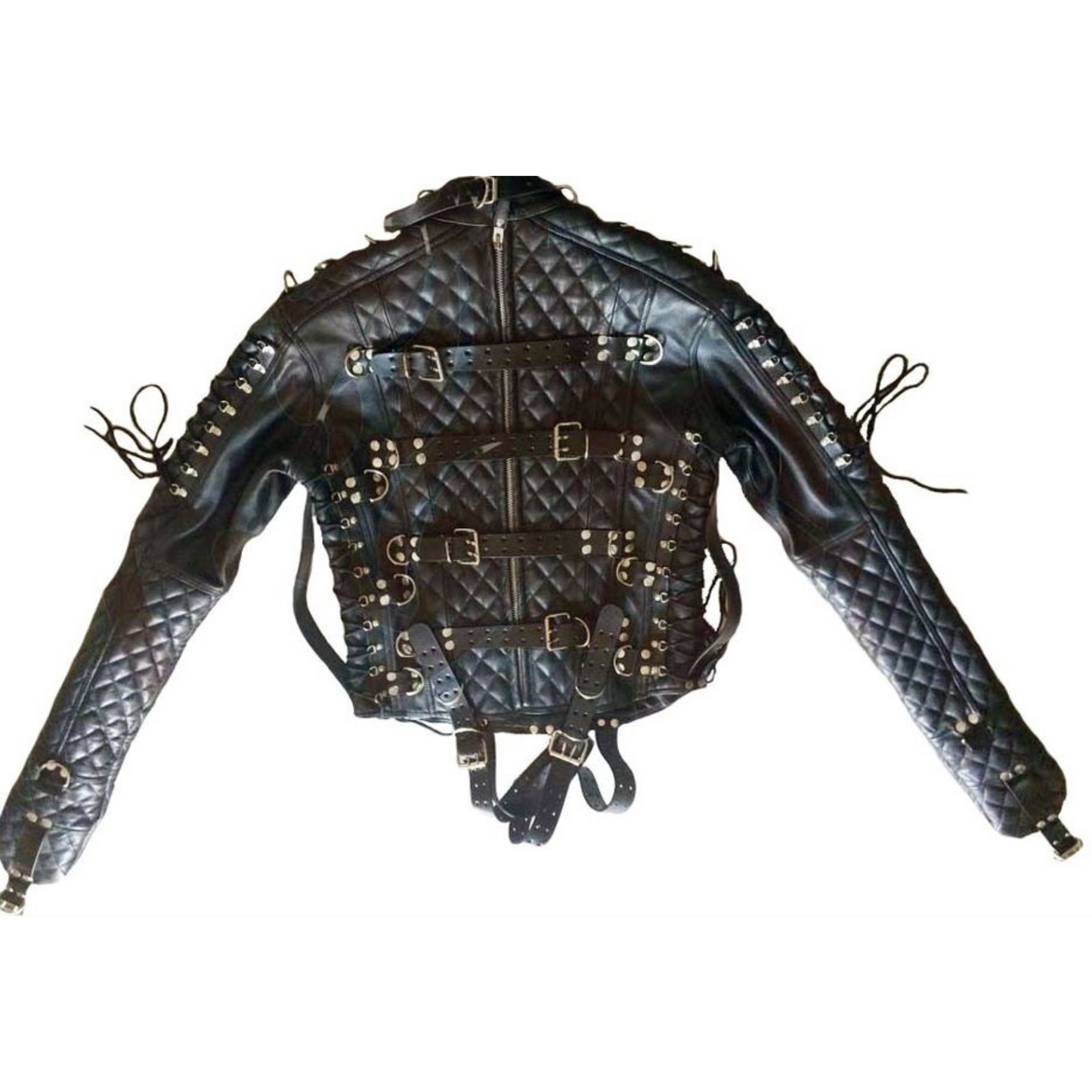 Real Leather quilted sleeves straight jacket for Bondage cosplay.