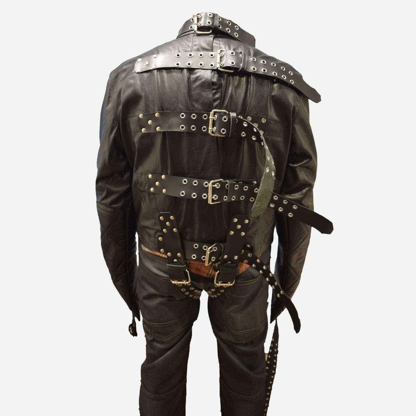 Real Leather straight jacket with heavy duty adjustable straps for Bondage cosplay.