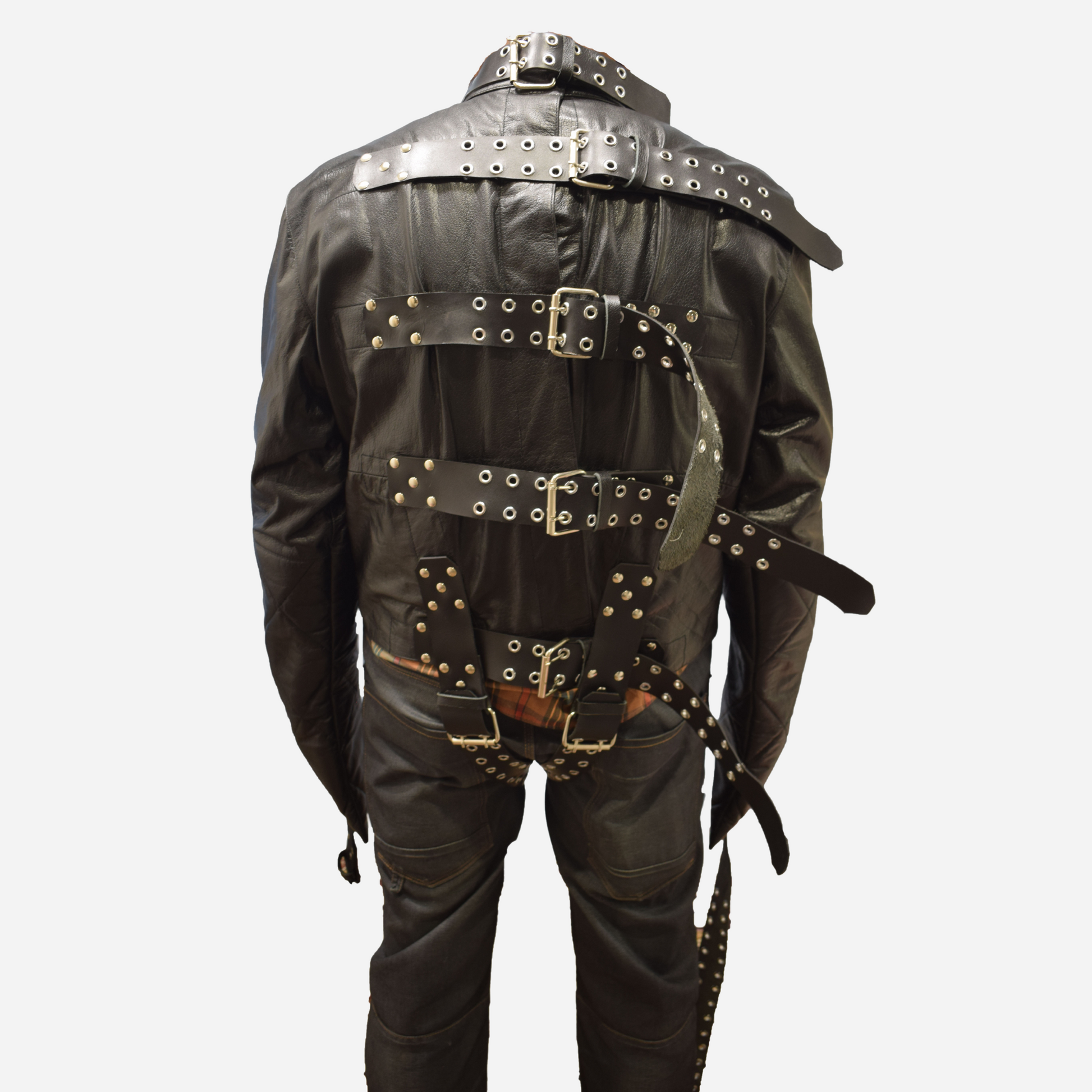 Real Leather straight jacket with heavy duty adjustable straps for Bondage cosplay.