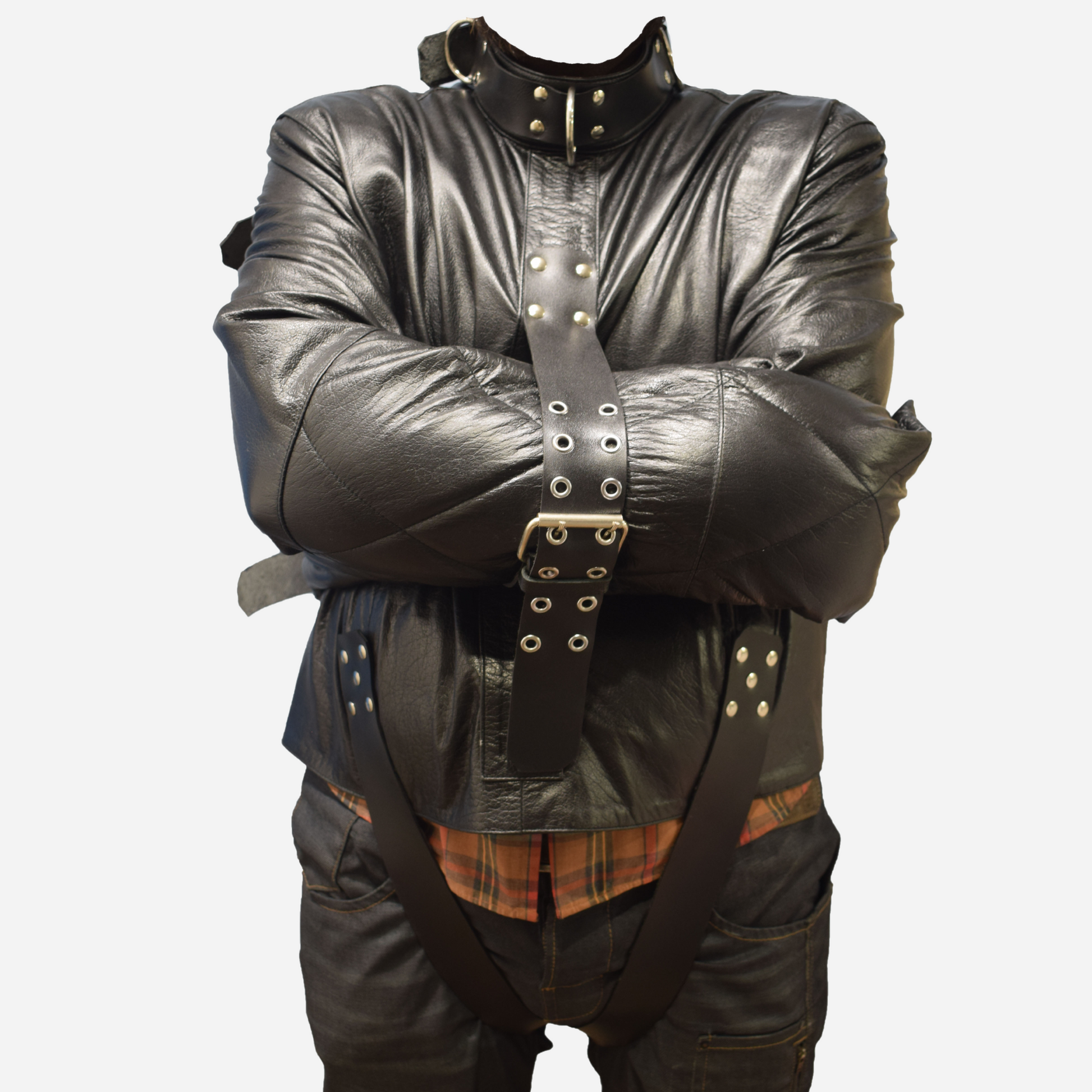 Real Leather straight jacket with heavy duty adjustable straps for Bondage cosplay.