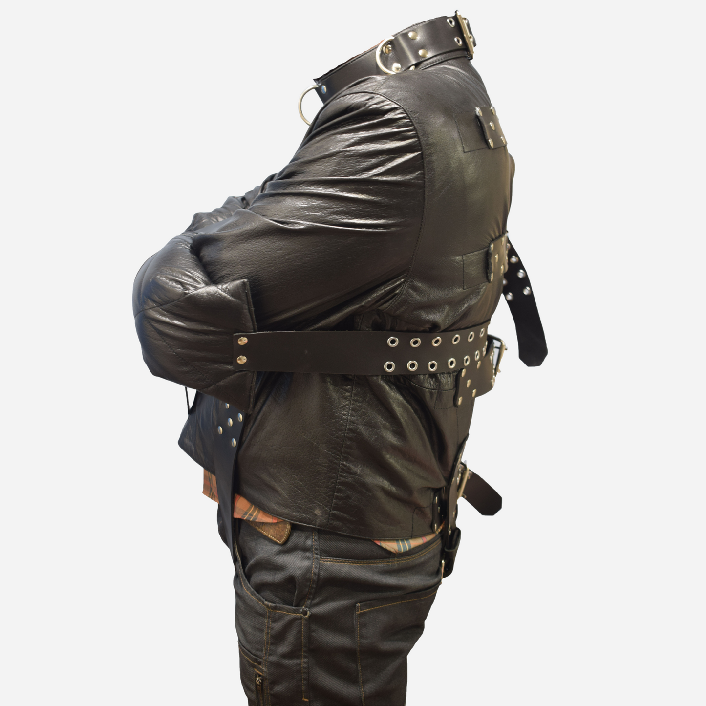 Real Leather straight jacket with heavy duty adjustable straps for Bondage cosplay.
