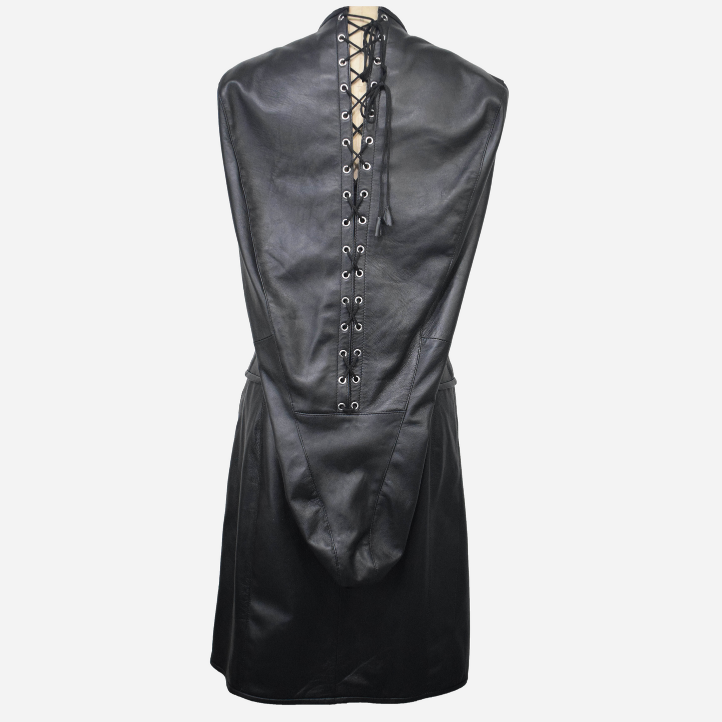 Premium Leather Sexy corset dress with lace up arm binder crafted with 100% Real Leather, contrast color black and red.