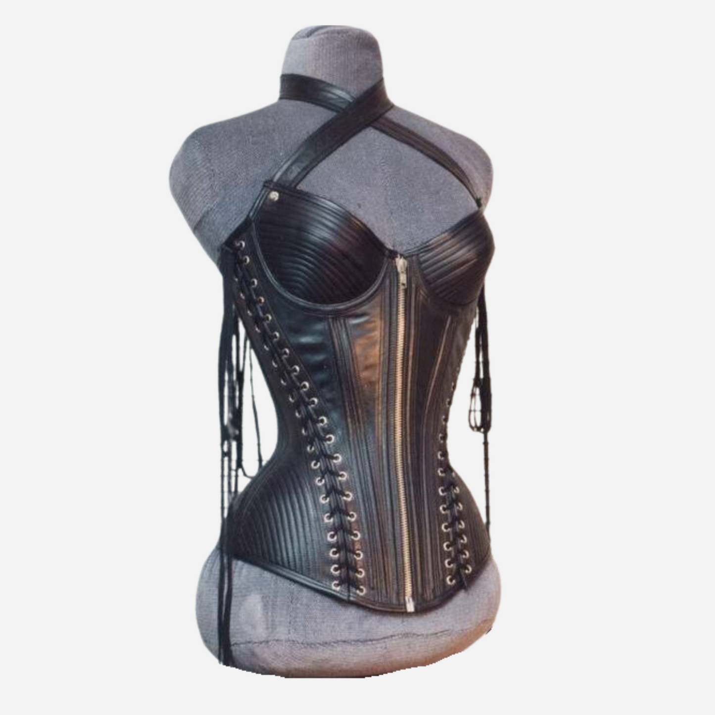 Genuine Leather Over bust corset dress with halter neck