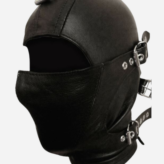 "Discover our Real Leather Bondage Hood Mask, crafted for the ultimate sensory experience. This high-quality leather mask features adjustable straps and a sleek design, ideal for BDSM and fetish play. Enhance your collection with durable, luxurious gear that combines style and function. Shop now!"