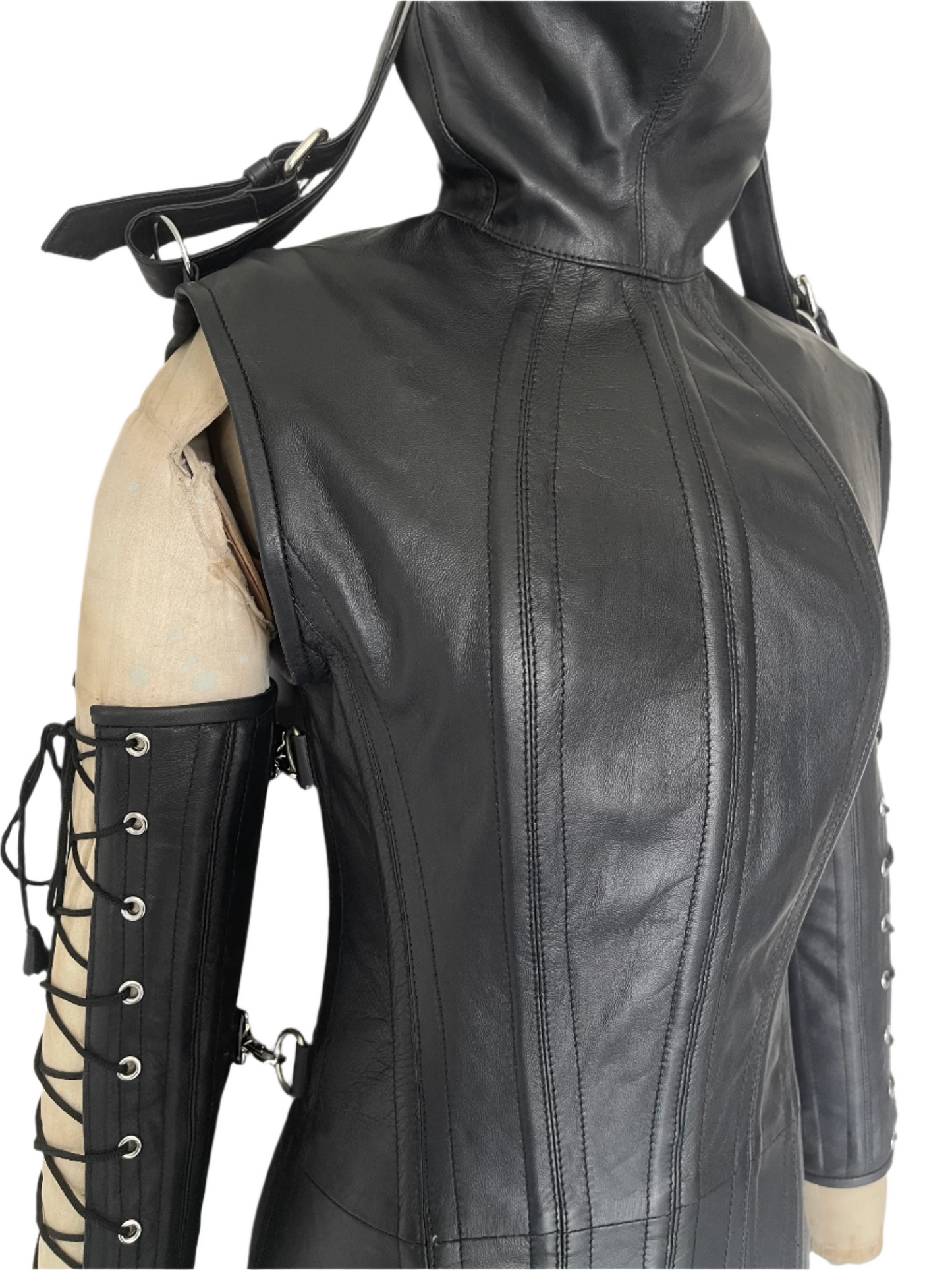 Real leather women dress magic domina dress corset hobble gothic party dress
