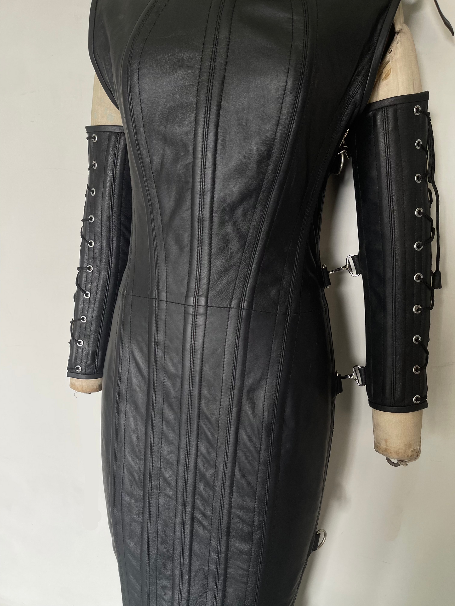 Real leather women dress magic domina dress corset hobble gothic party dress