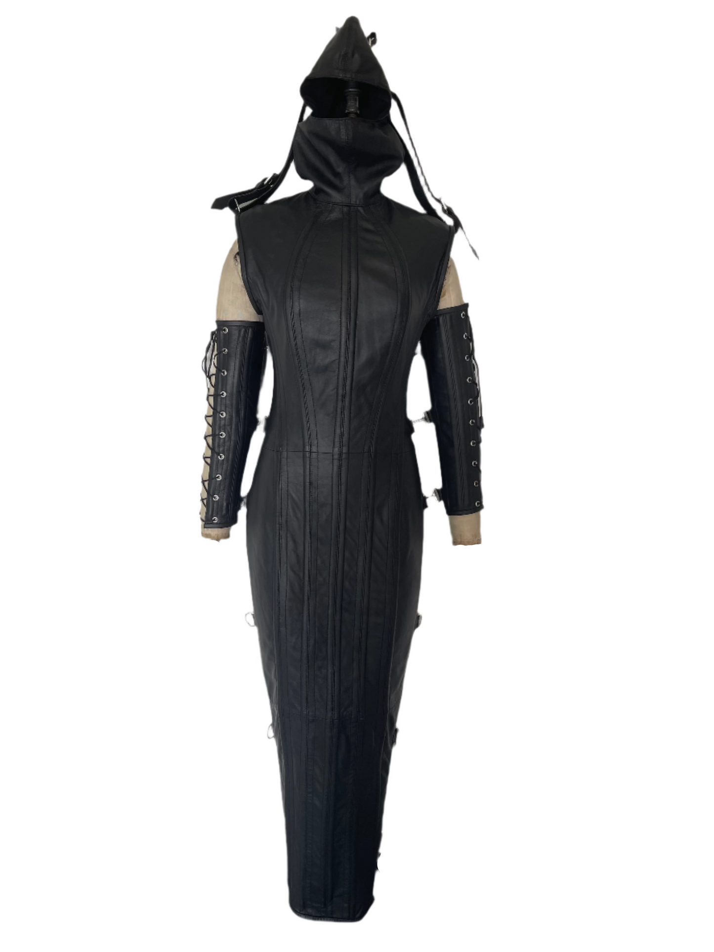 Real leather women dress magic domina dress corset hobble gothic party dress