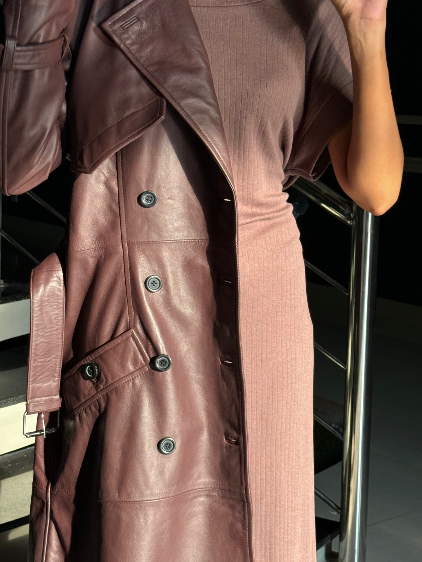 Alara Burgundy Leather Trench Coat