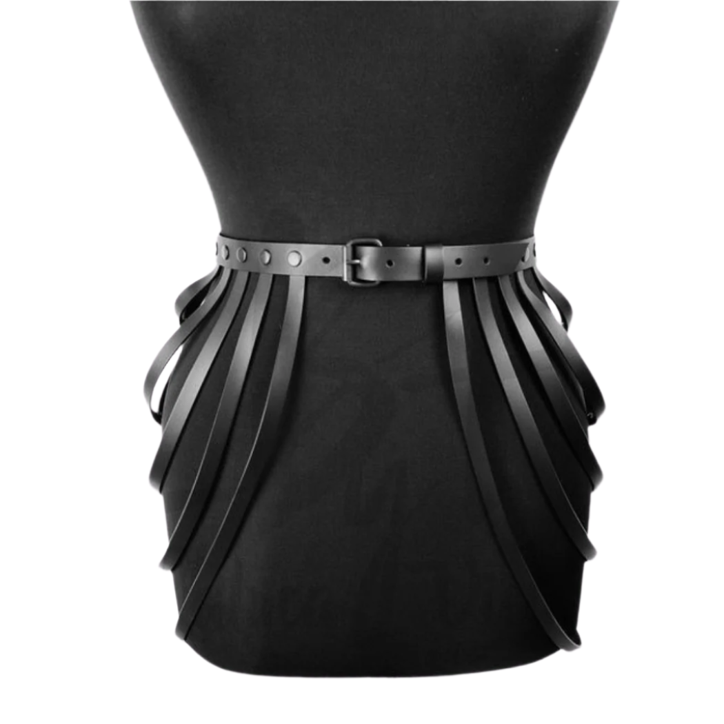 Accentuate your curves with our Embellished Genuine Leather Waist and Hip Harness. Crafted from sturdy yet soft genuine leather, this harness delicately settles on the body, emphasizing the hips. The adjustable waist belt ensures a perfect fit.