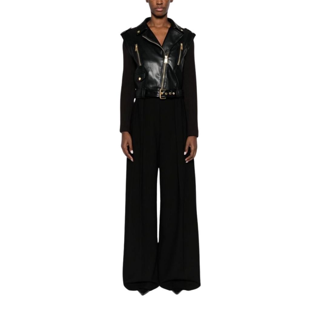 Elevate your style with our Luxurious Black Genuine Leather Jacket featuring gold accents. With a zipper lapel collar, two YKK zipper pockets, and an adjustable waist belt, this jacket exudes luxury. Shop now!