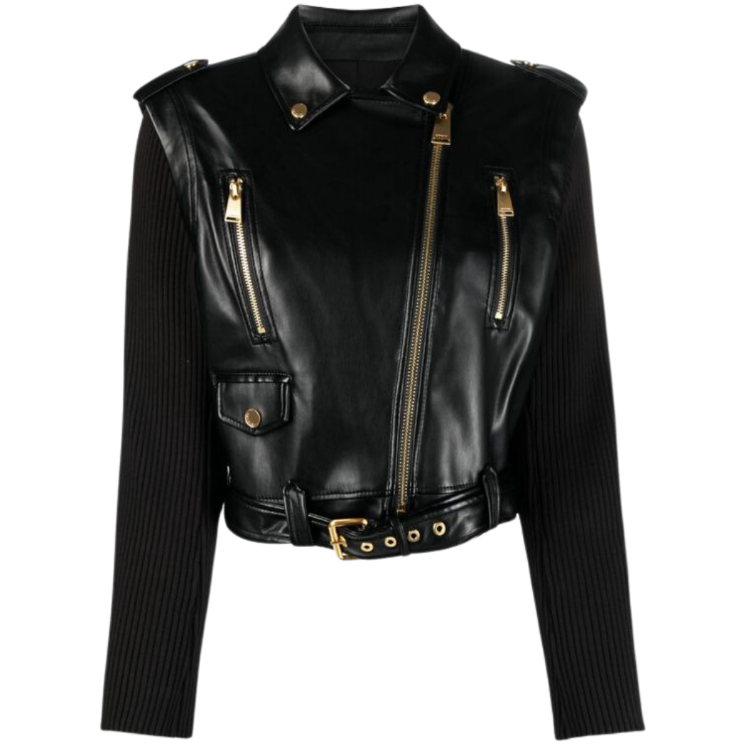 Elevate your style with our Luxurious Black Genuine Leather Jacket featuring gold accents. With a zipper lapel collar, two YKK zipper pockets, and an adjustable waist belt, this jacket exudes luxury. Shop now!