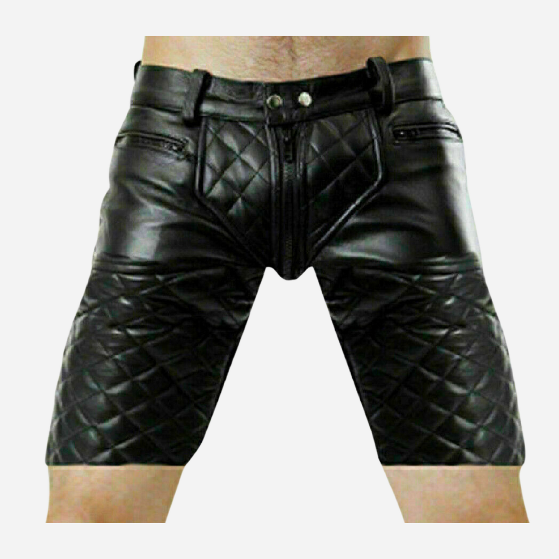 Men’s Real Leather Black Quilted Shorts, designed for ultimate style and comfort. Crafted from premium leather, these shorts feature a full front to rear zip and a trendy quilted design, perfect for clubwear and nightlife. Elevate your look—shop now and explore our complete leather collection!