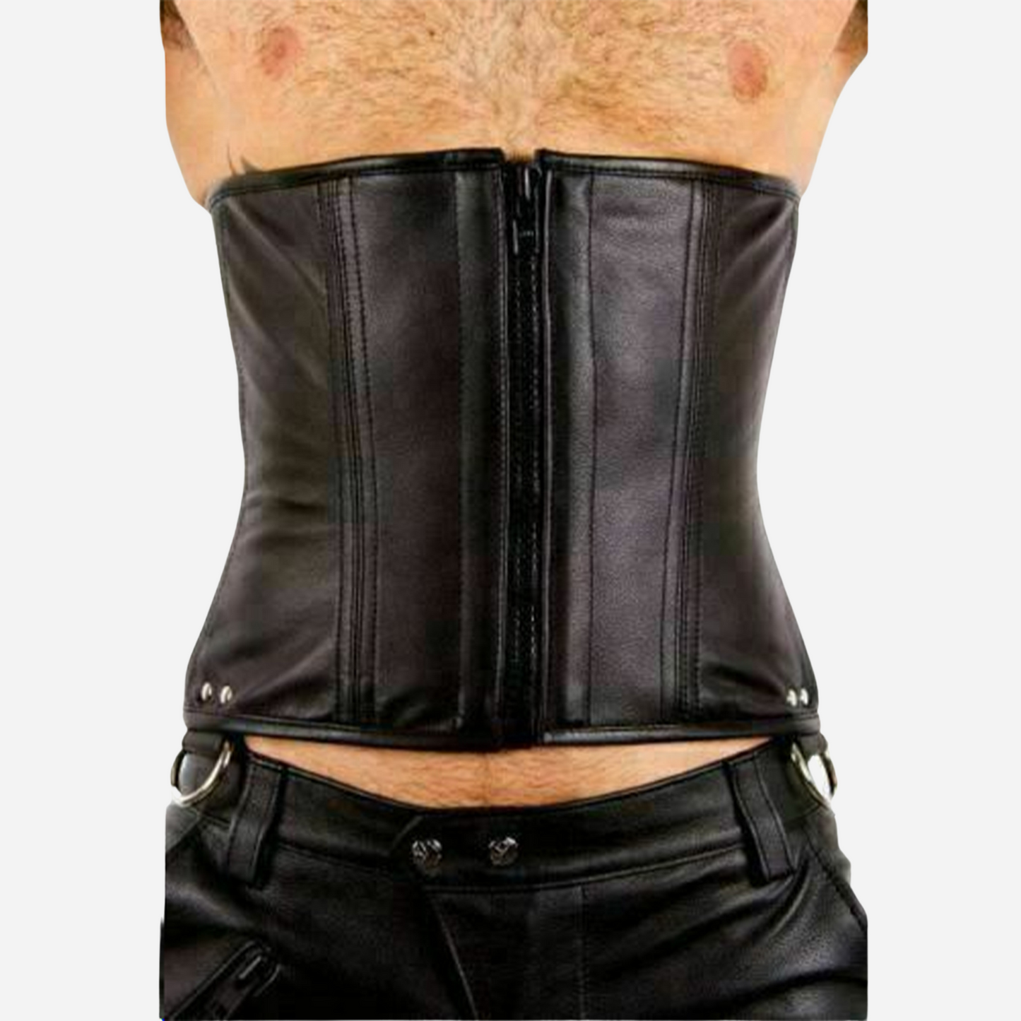 Black Real Leather Steel Boned Corset with laced back