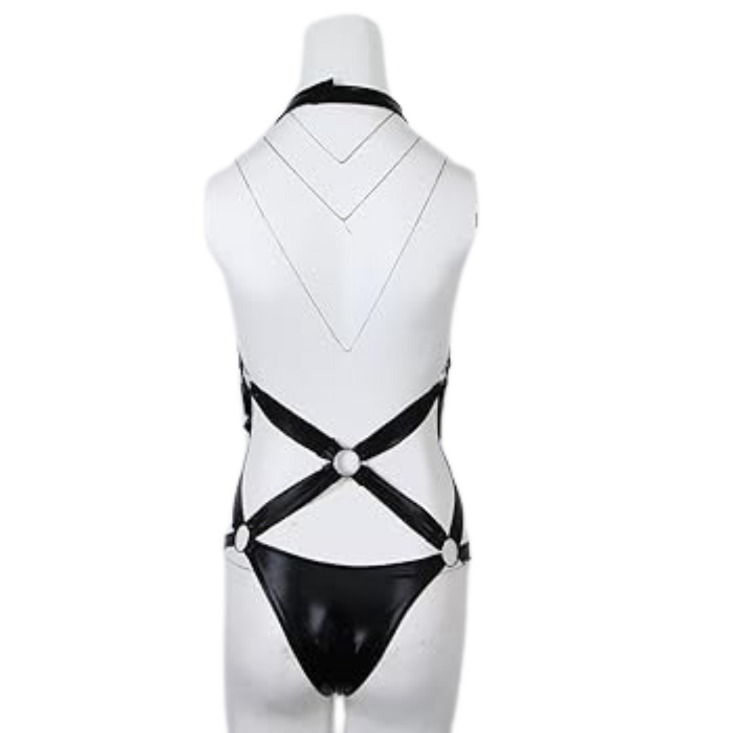 Indulge in luxury with our Alluring Leather Lingerie Set featuring O-ring harness bands, a neck choker, and a backless design. Complete with smooth leather underwear for comfort and allure. Shop now!