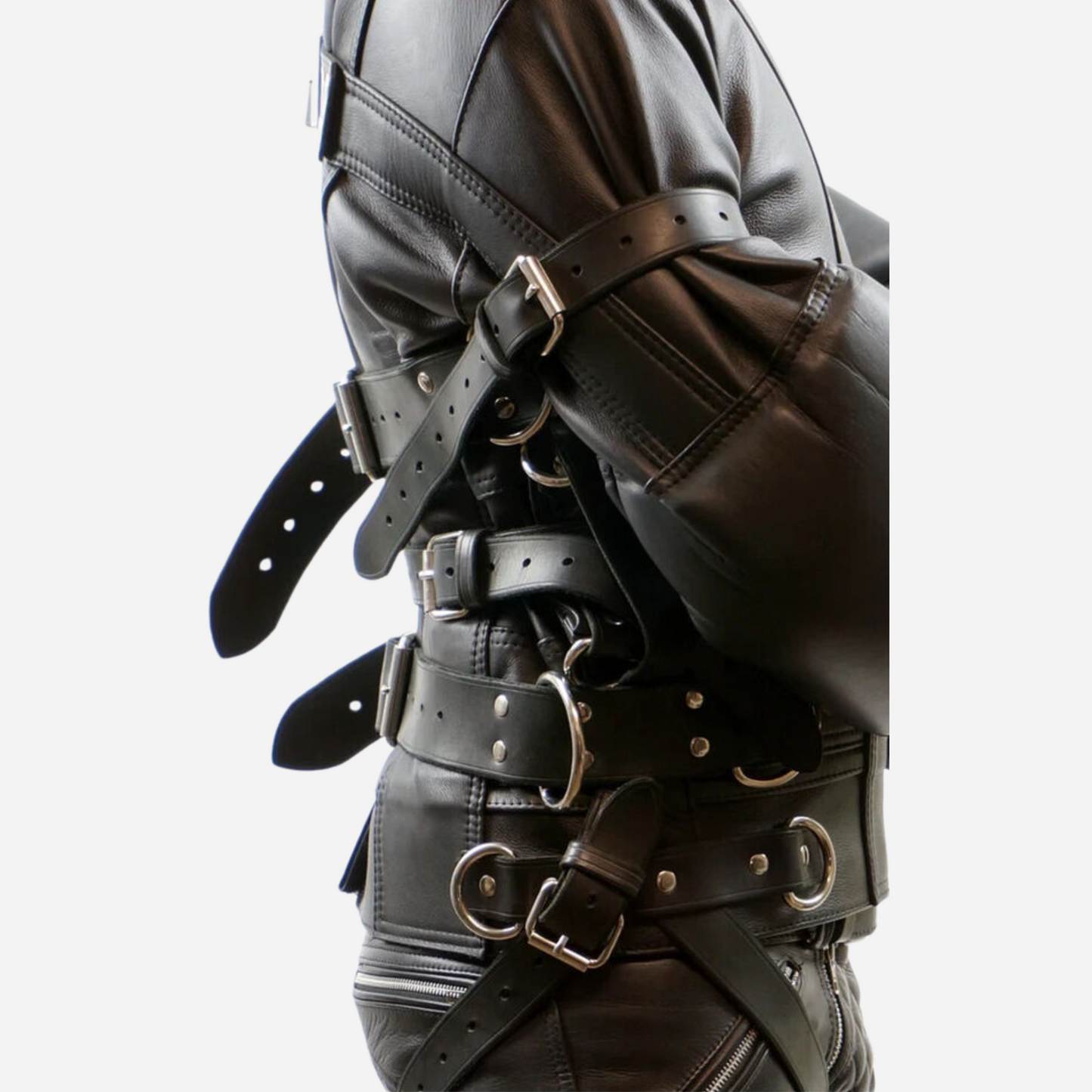 Real Leather Padded Straight jacket with long arm sleeves and crotch belts.