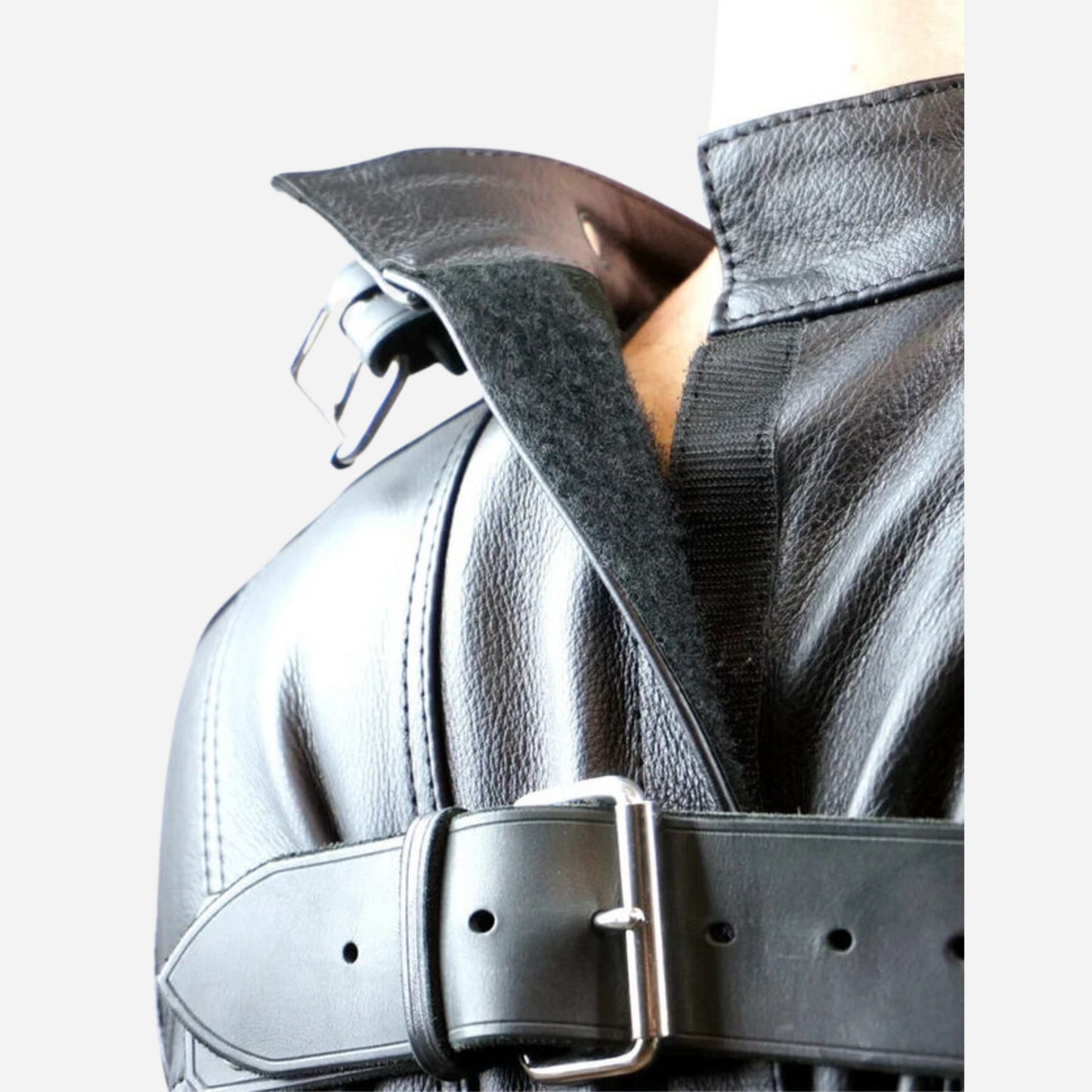 Real Leather Padded Straight jacket with long arm sleeves and crotch belts.