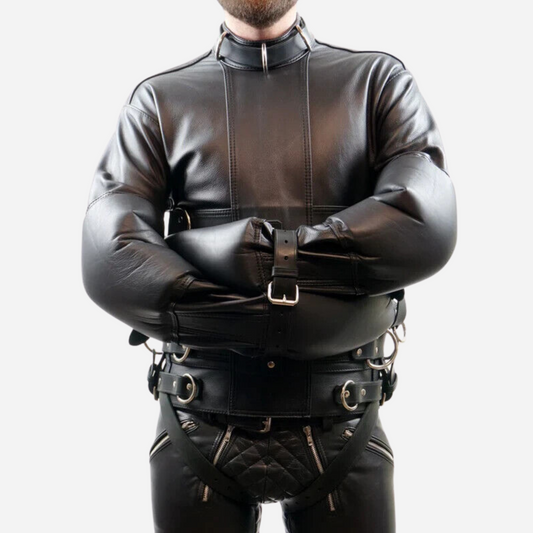 Real Leather Padded Straight jacket with long arm sleeves and crotch belts.