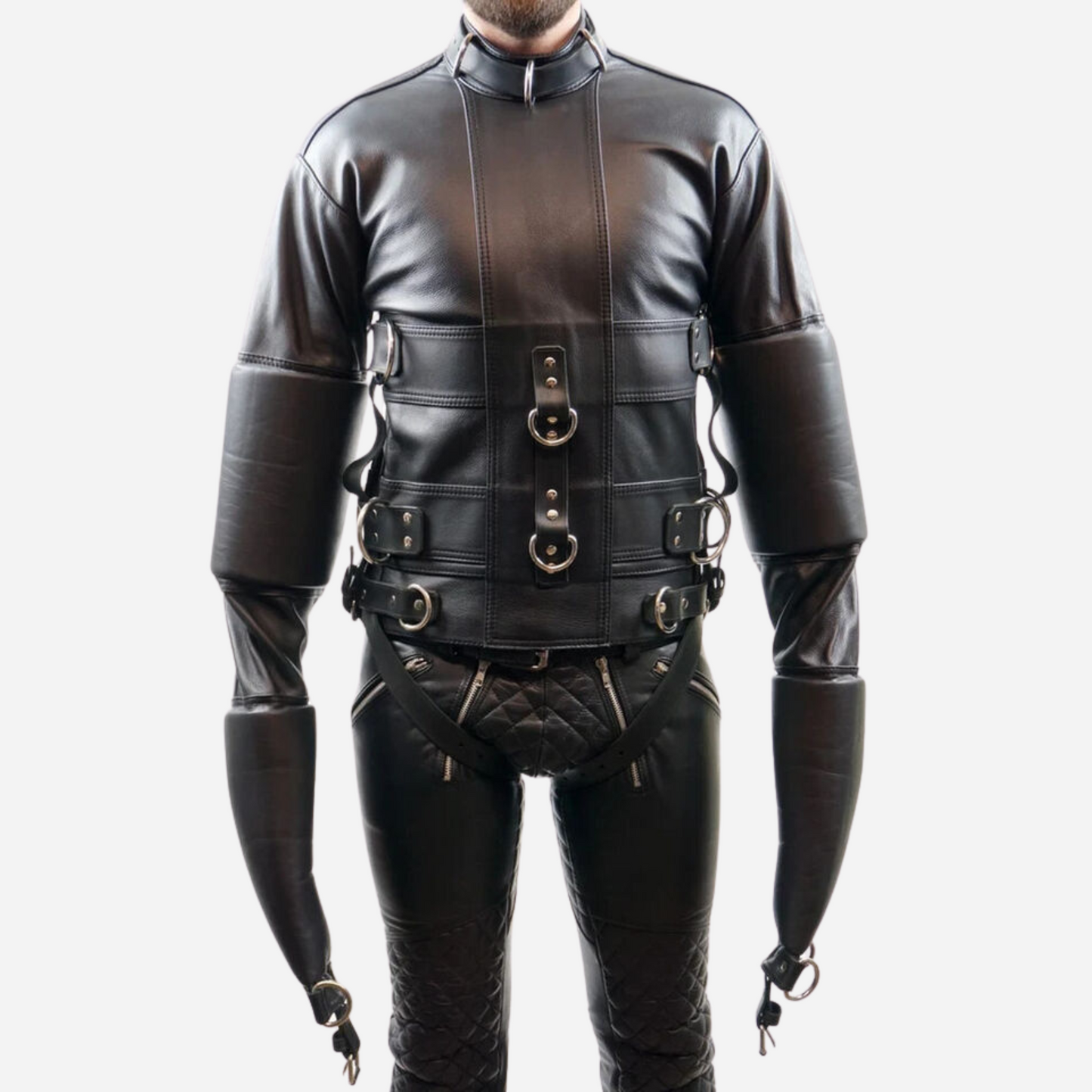 Real Leather Padded Straight jacket with long arm sleeves and crotch belts.