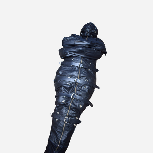 Real Leather sleepsack with hood mask for adult cosplay.