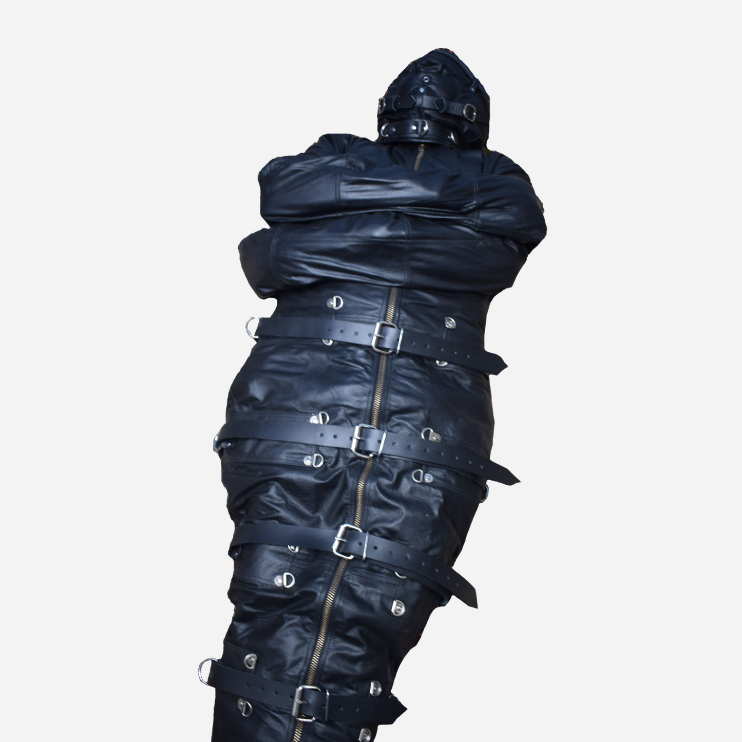Real Leather sleepsack with hood mask for adult cosplay.