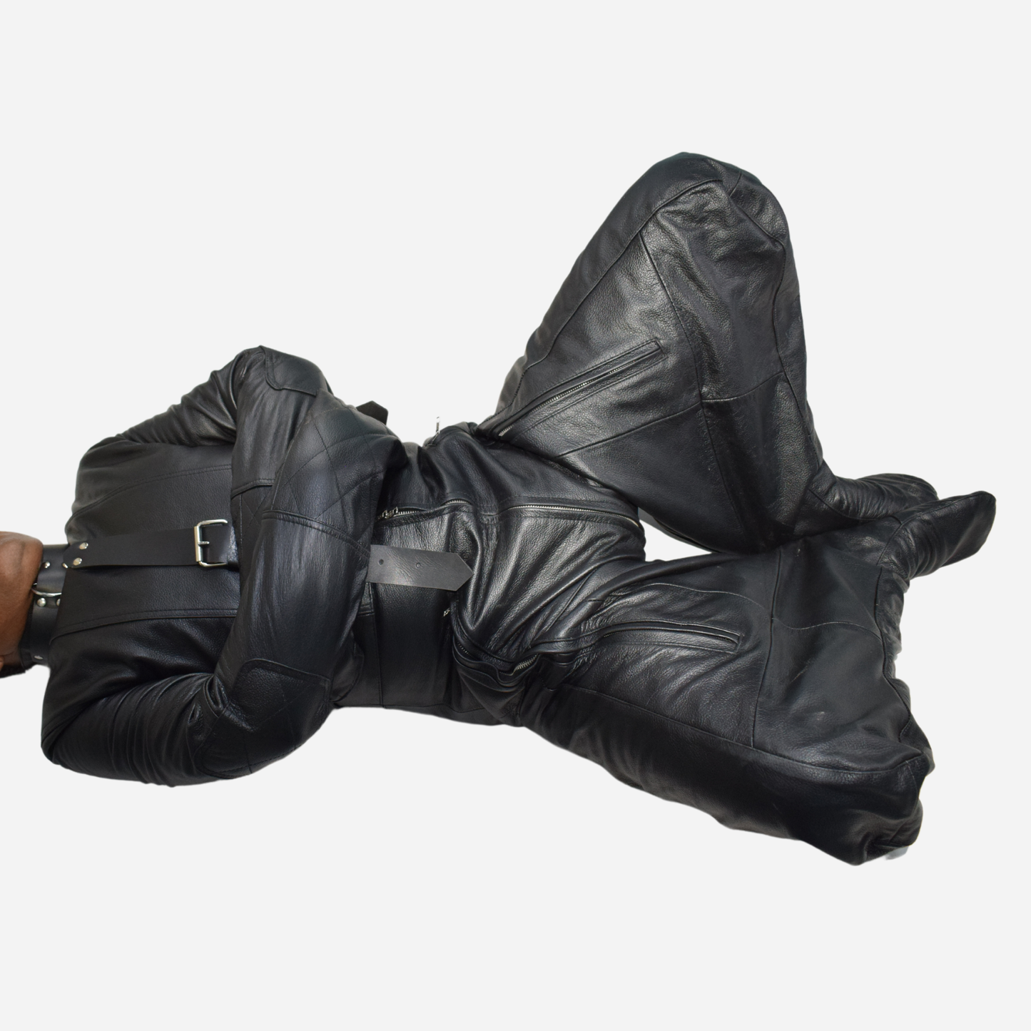 Discover unparalleled comfort and control with our Premium Leather Sleepsack. Made from high-quality cowhide leather, it includes adjustable back belts, a front chest belt, and long sleeves with buckles for a secure fit. With convenient zipper fastenings, folded legs design, rust-proof hardware, and double stitching, it's both durable and stylish. Ideal for enhancing your BDSM or cosplay experiences.