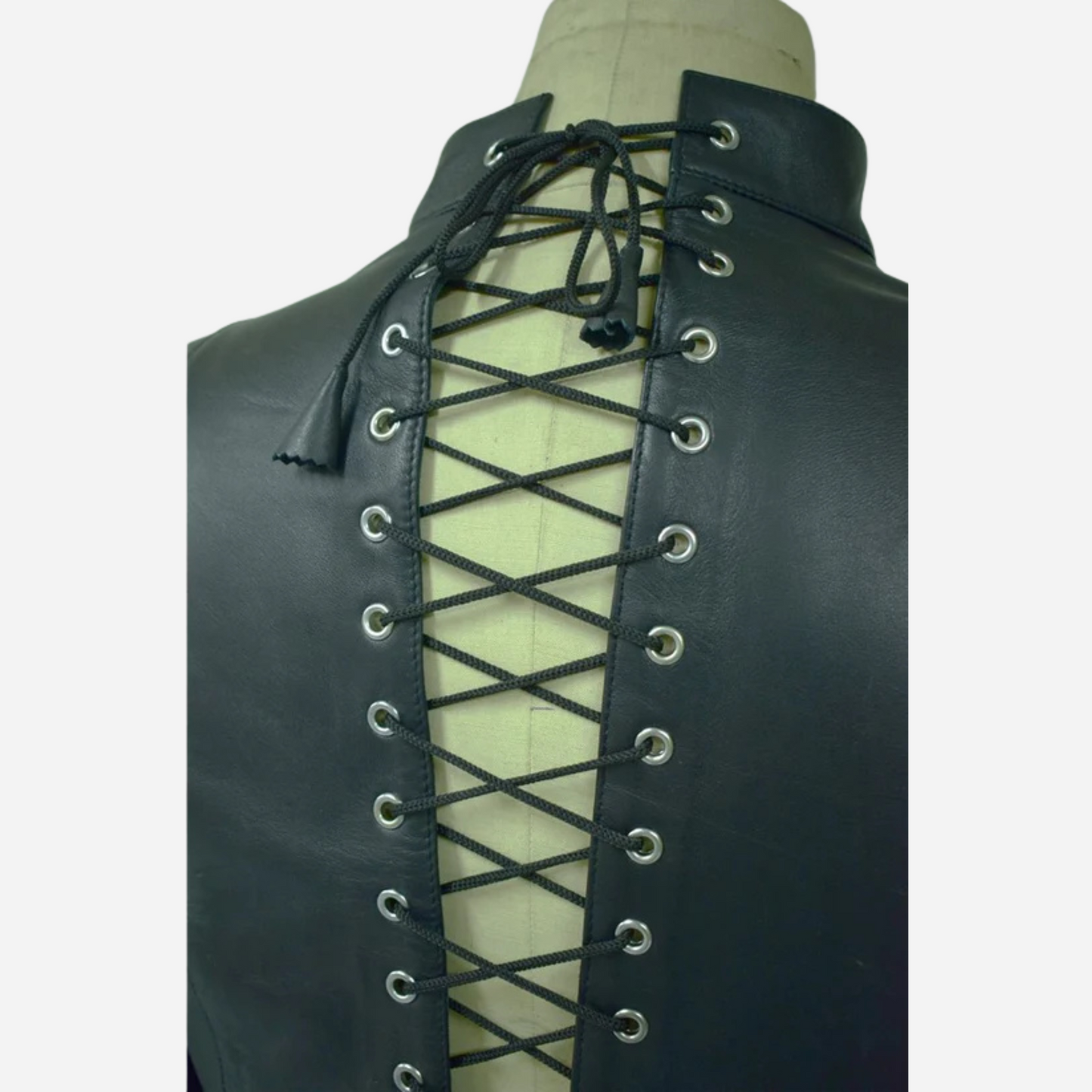 Real Leather Black Bodysuit with Zipper Details & Lace-Up Back